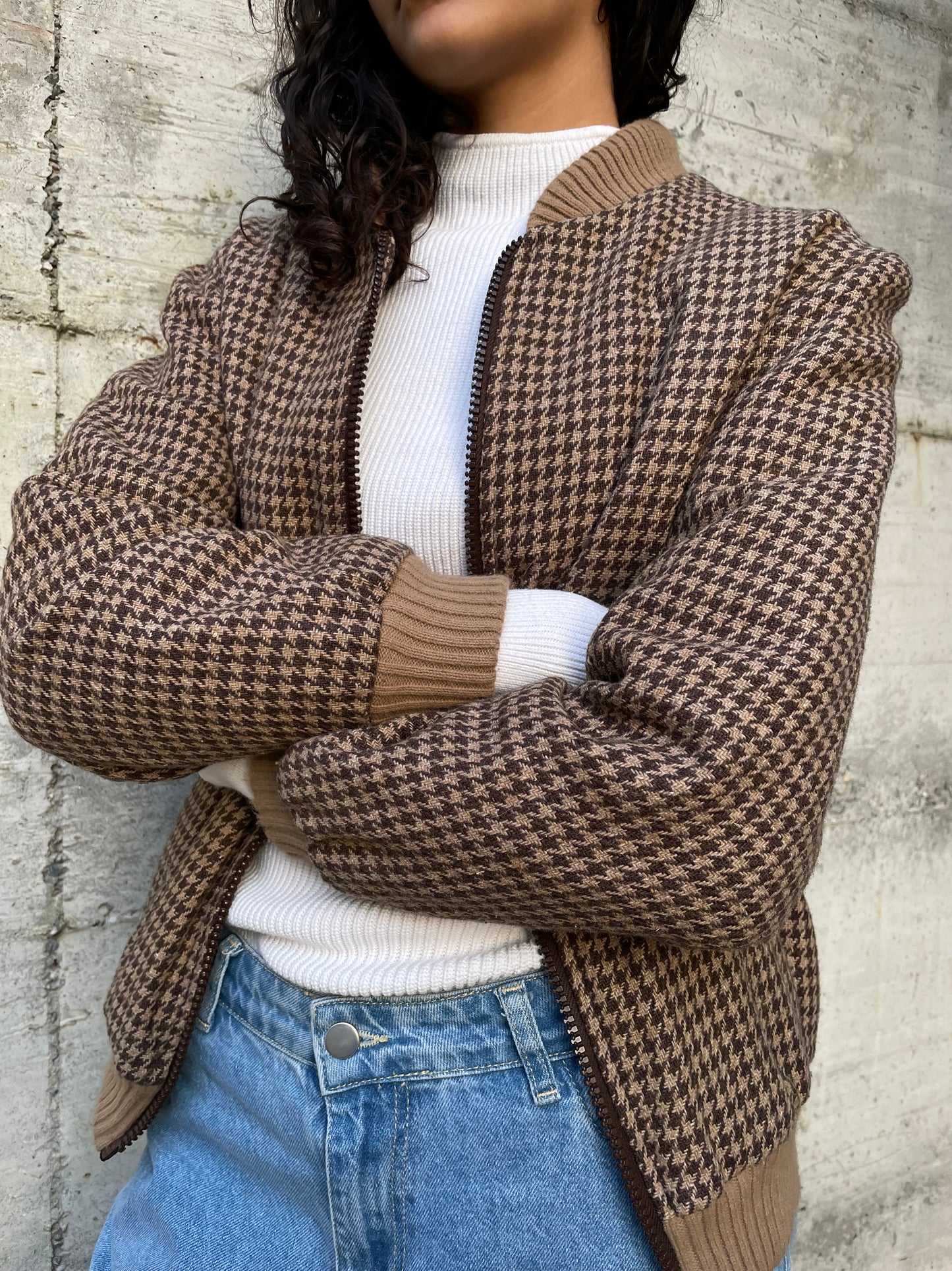 Bomber con elastici pied de poule trapuntato, in lana - taglia M uomo