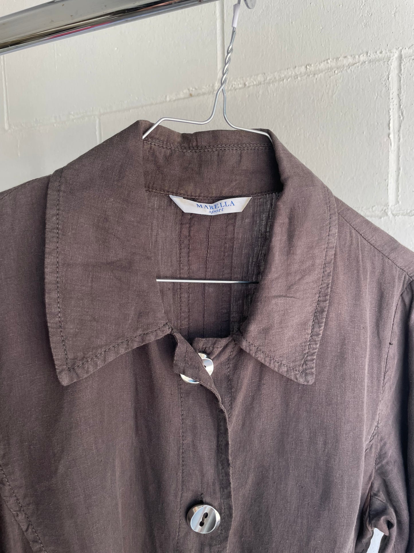 Camicia Marella cargo marrone 100% lino - taglia S/M