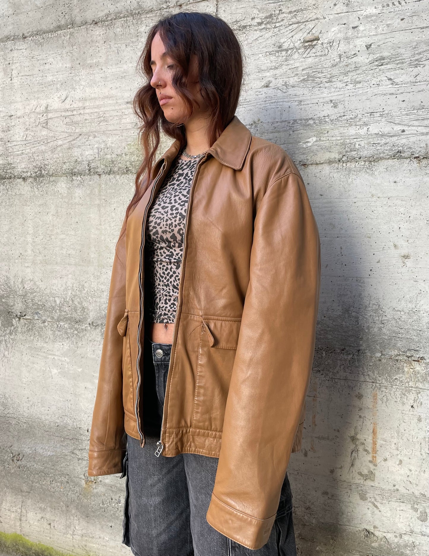 Biker liscio in nappa (vera pelle) biscotto - taglia M/L uomo