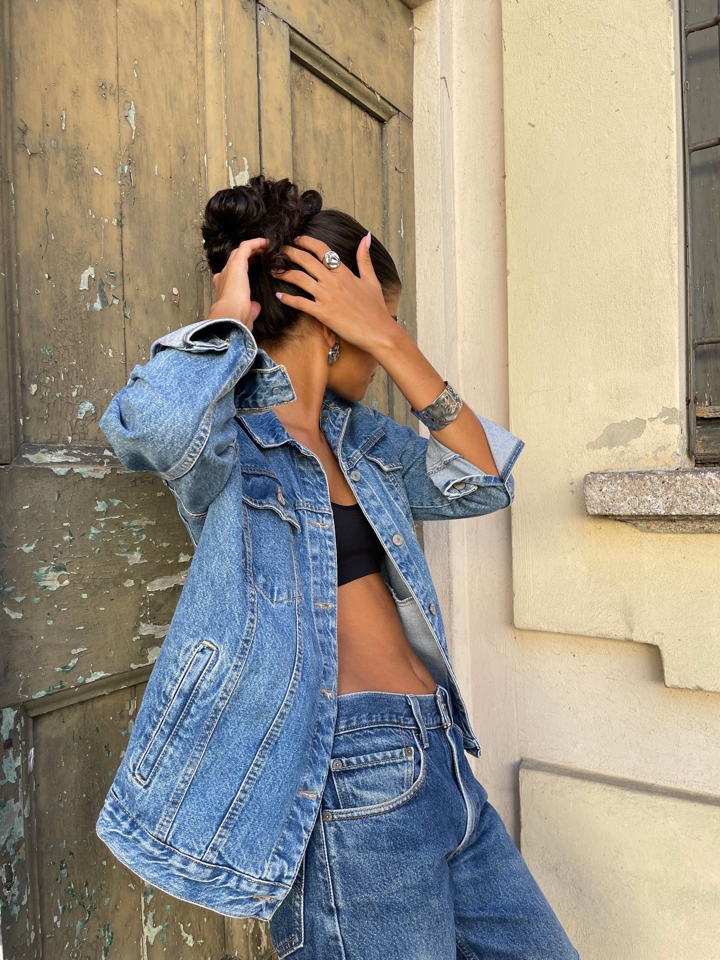 Giacca vintage denim lavaggio medio - taglia L donna