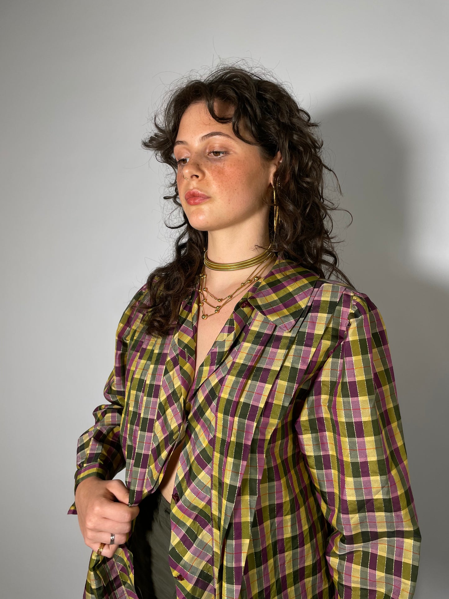 Blusa tartan con balze e filo di lurex - taglia 44