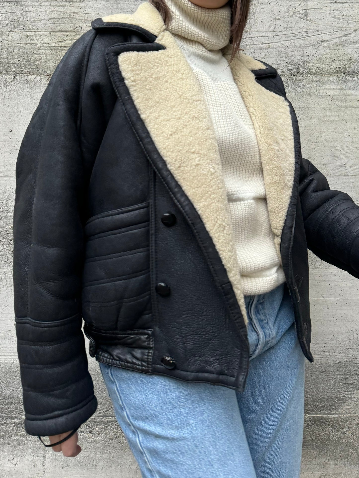 Bomber aviator Shearling nero, in rara taglia 46it uomo (XS)