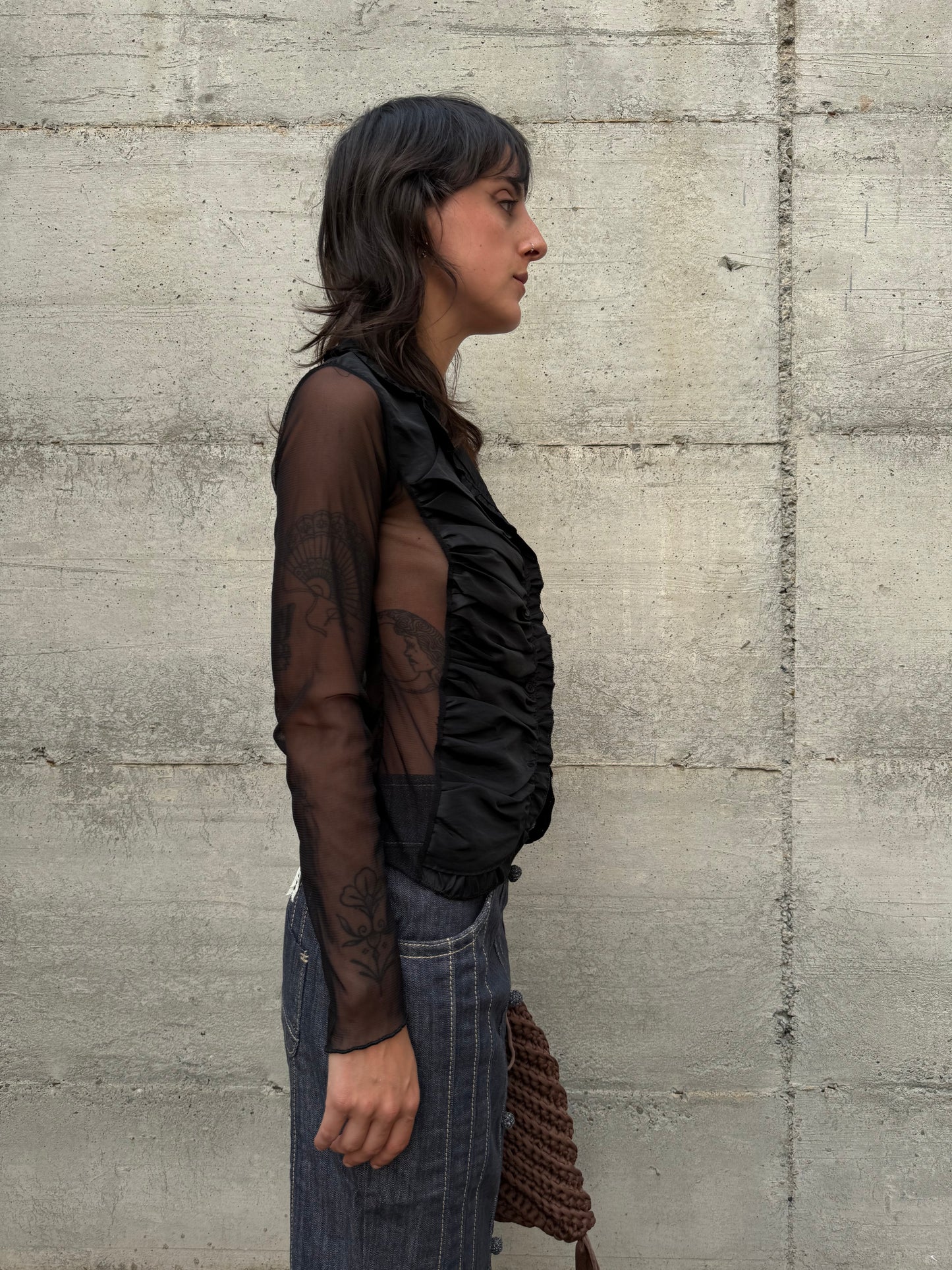 Blusa Y2K in shantung e crepe di seta