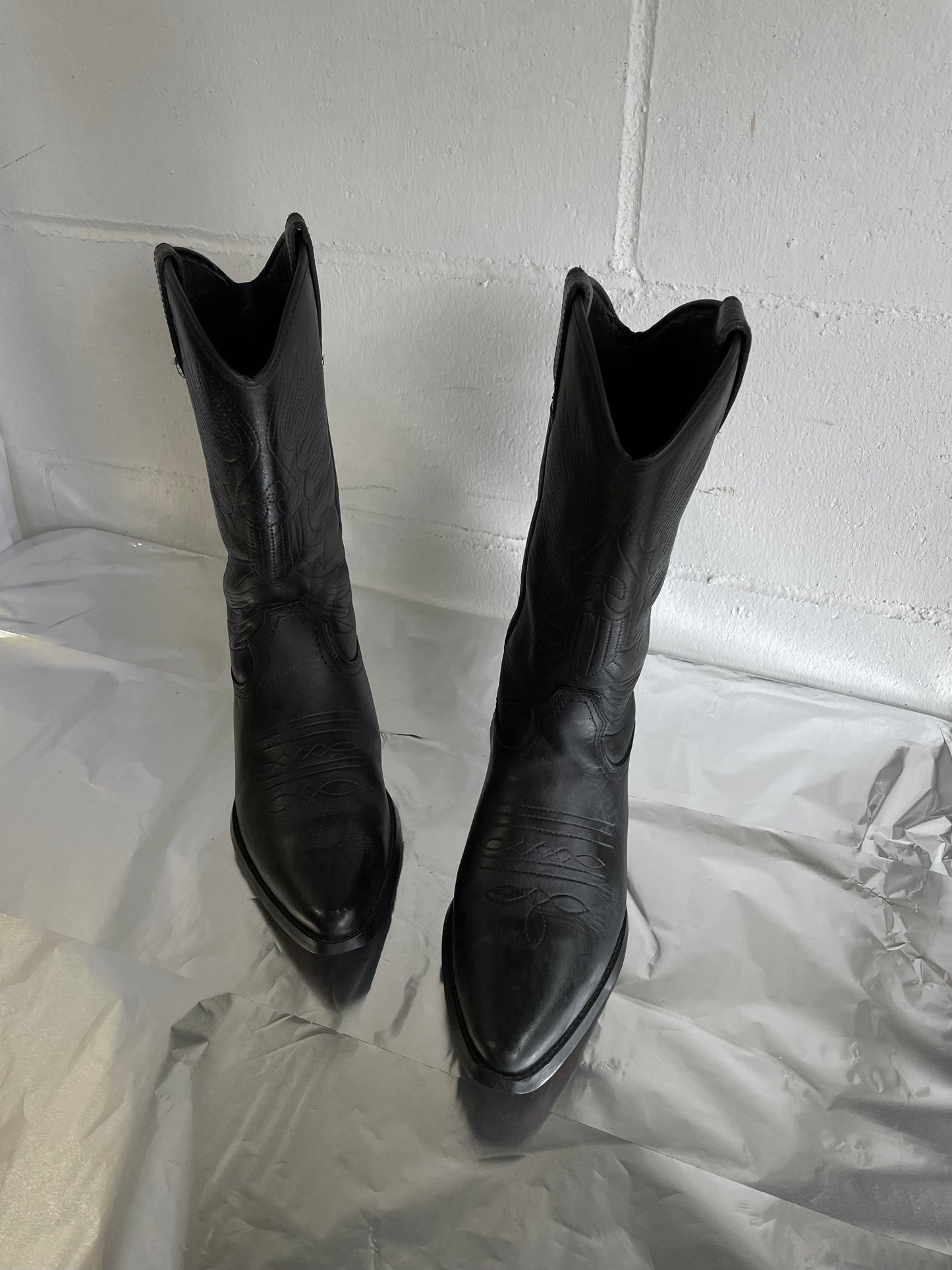 EU 39 - Texano vintage vera pelle nero, originale americano