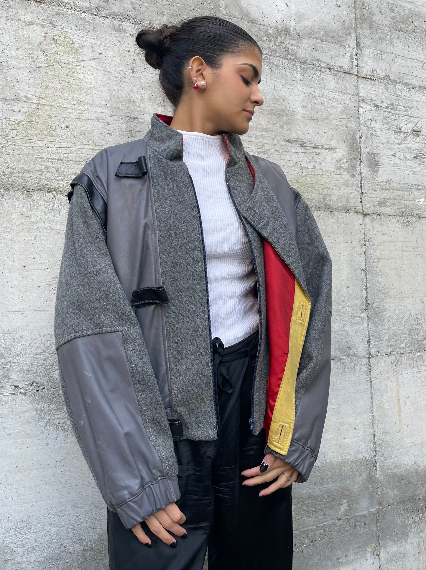 Bomber smanicabile in vera pelle e lana, Primigi 90s