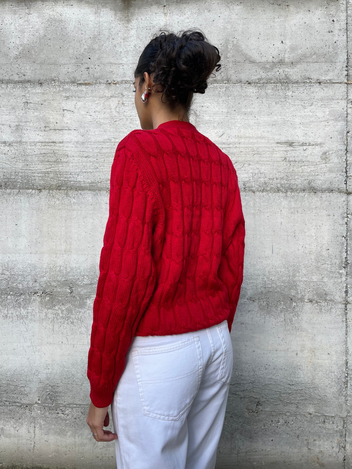 Cardigan sartoriale misto lana e cotone, rosso acceso - taglia M