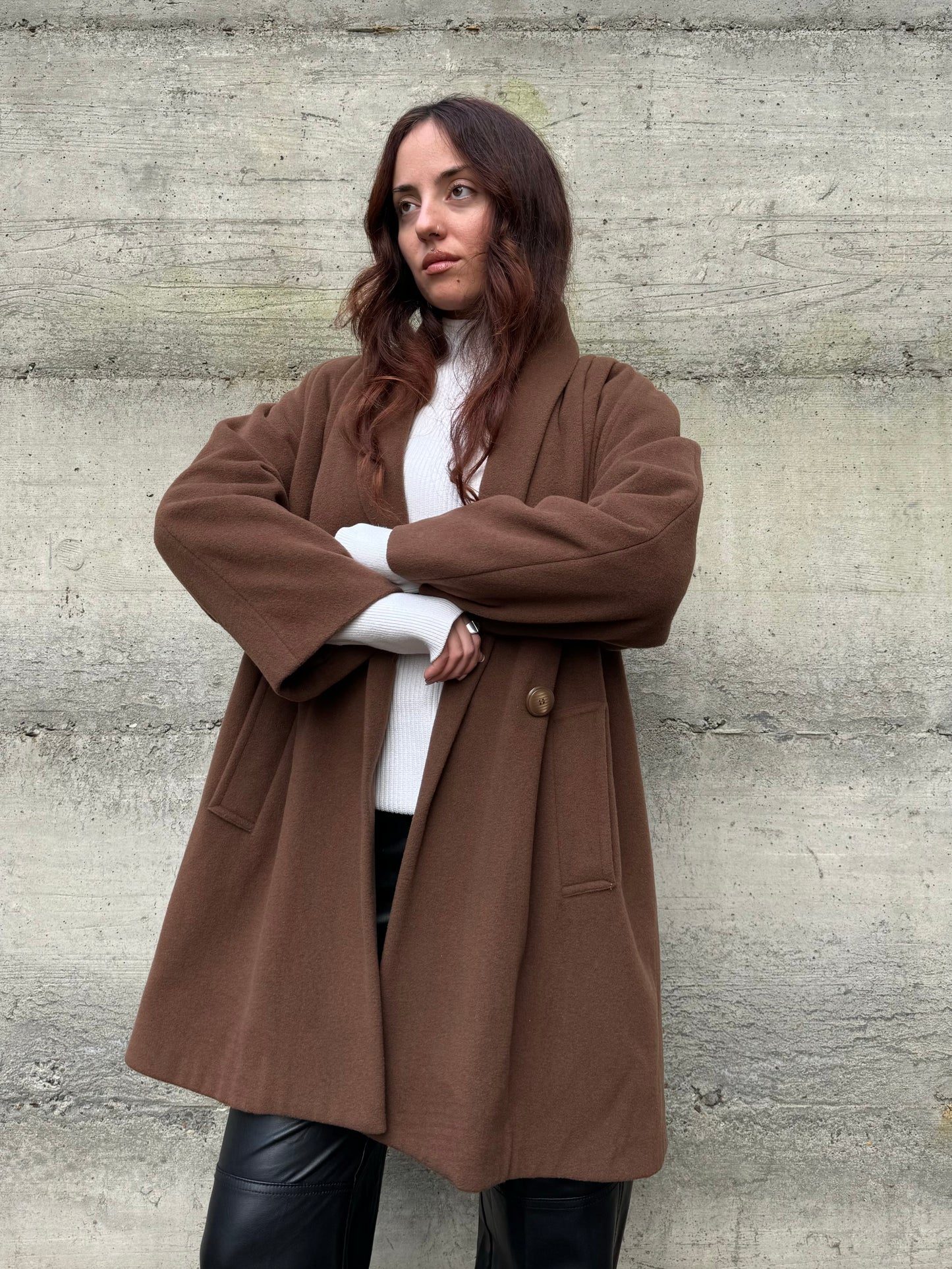 Cappottino doppiopetto cioccolato 80% lana