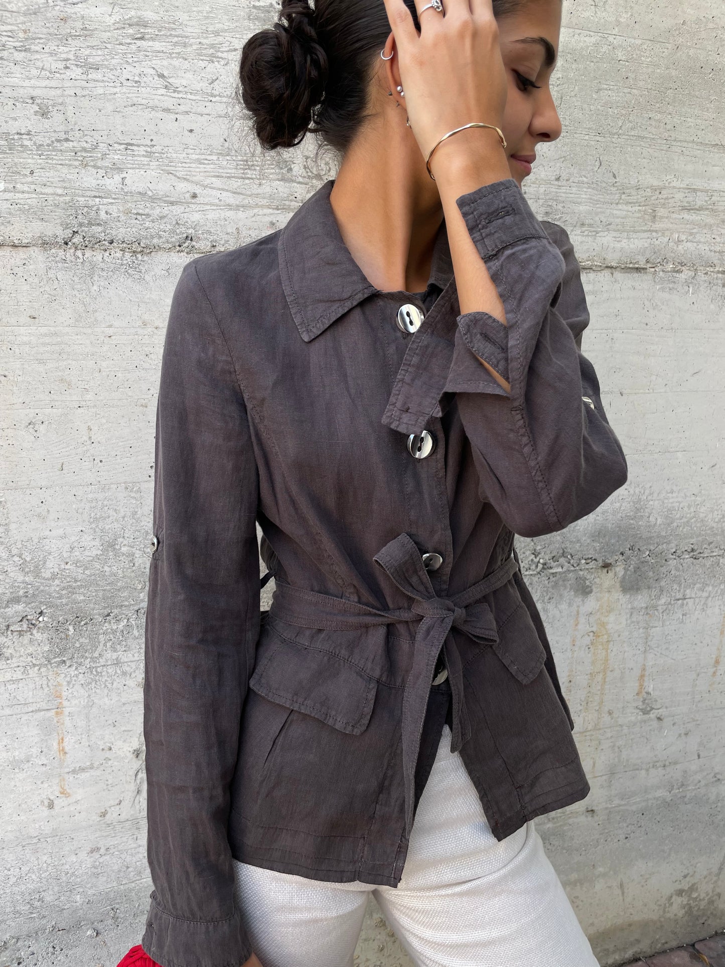 Camicia Marella cargo marrone 100% lino - taglia S/M