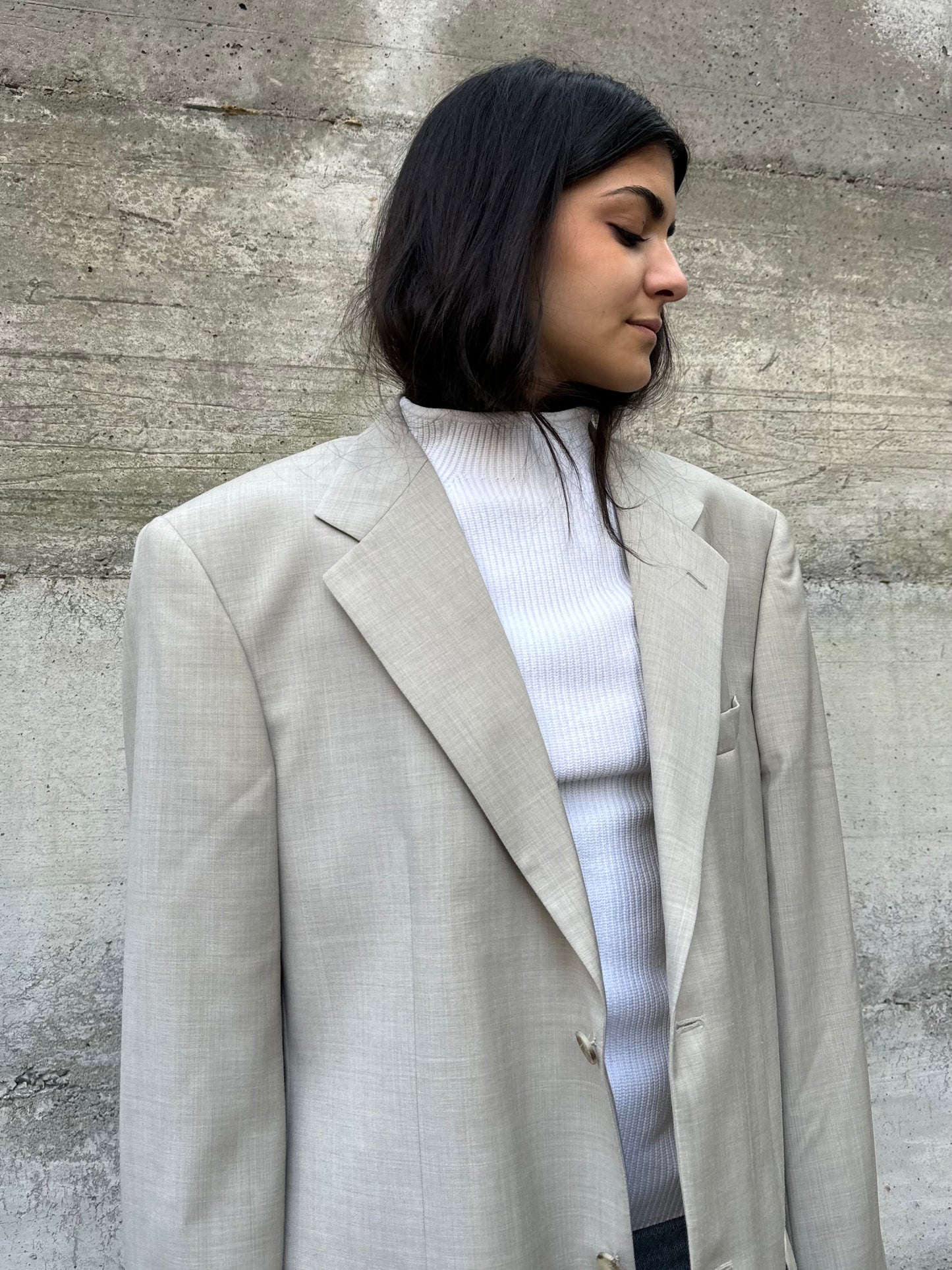 Blazer oversize sabbia in fresco lana