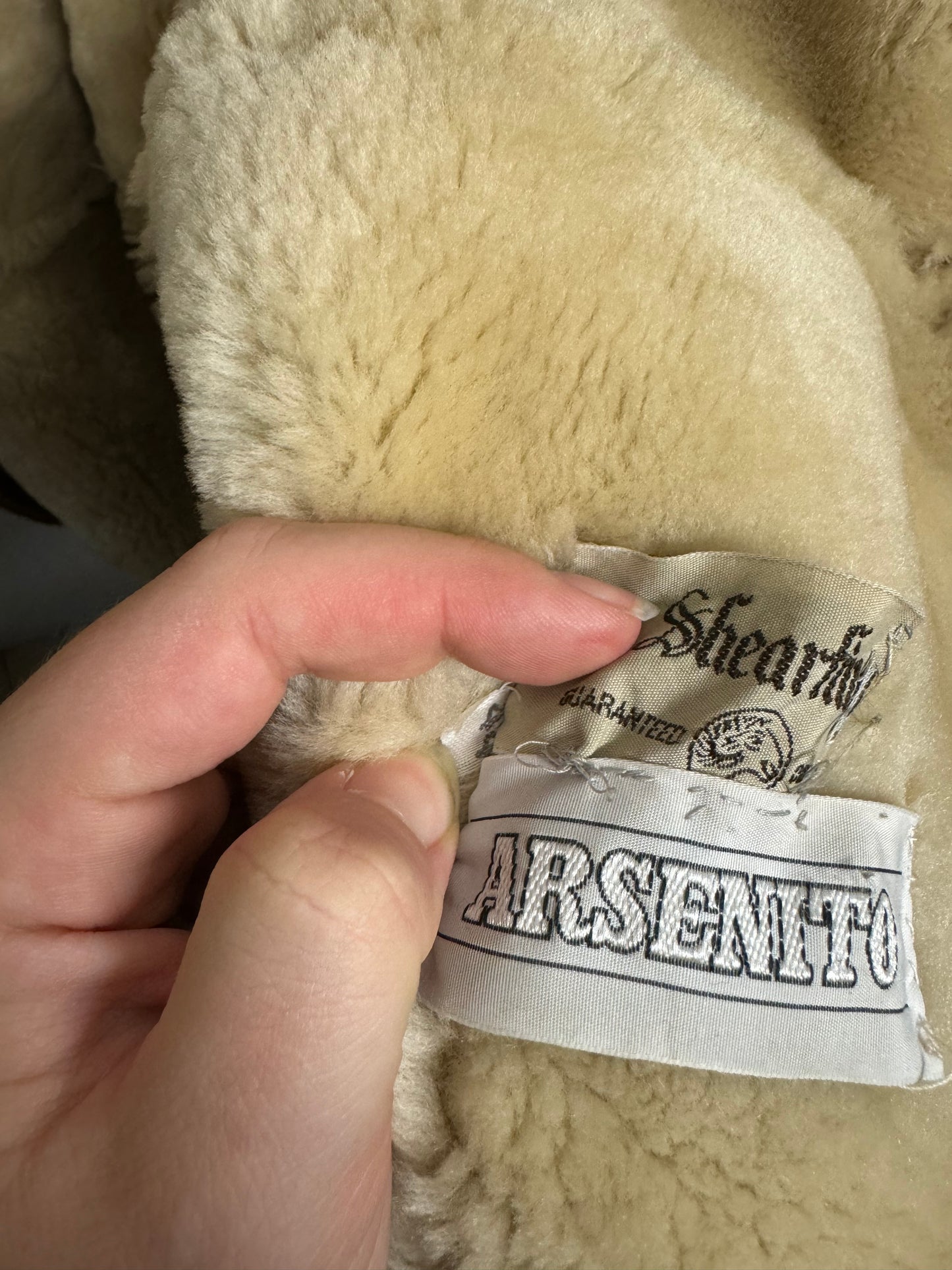 Montone aviator originale Shearling in pelle caramello, rara taglia piccola da donna