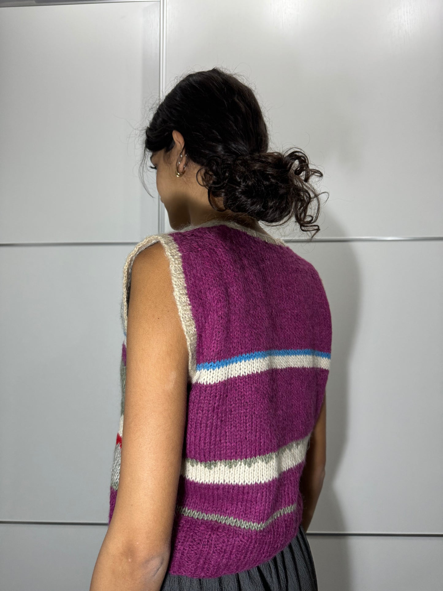 Gilet cropped crochet multicolor in lana