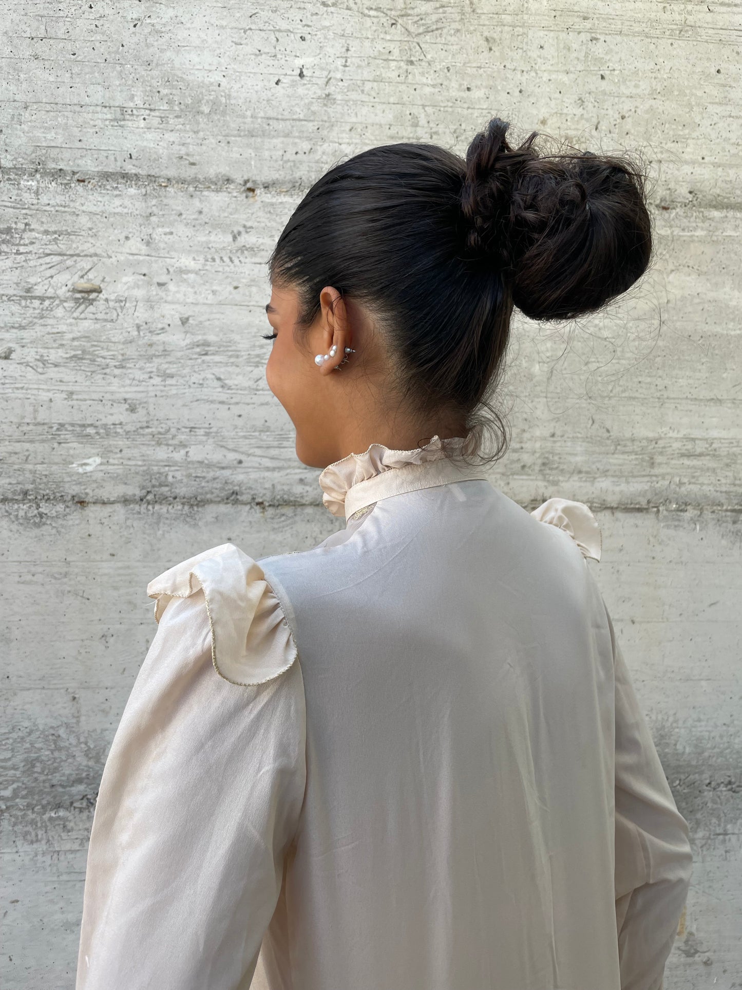 Camicetta nude con balze e dettaglio sheer - taglia S