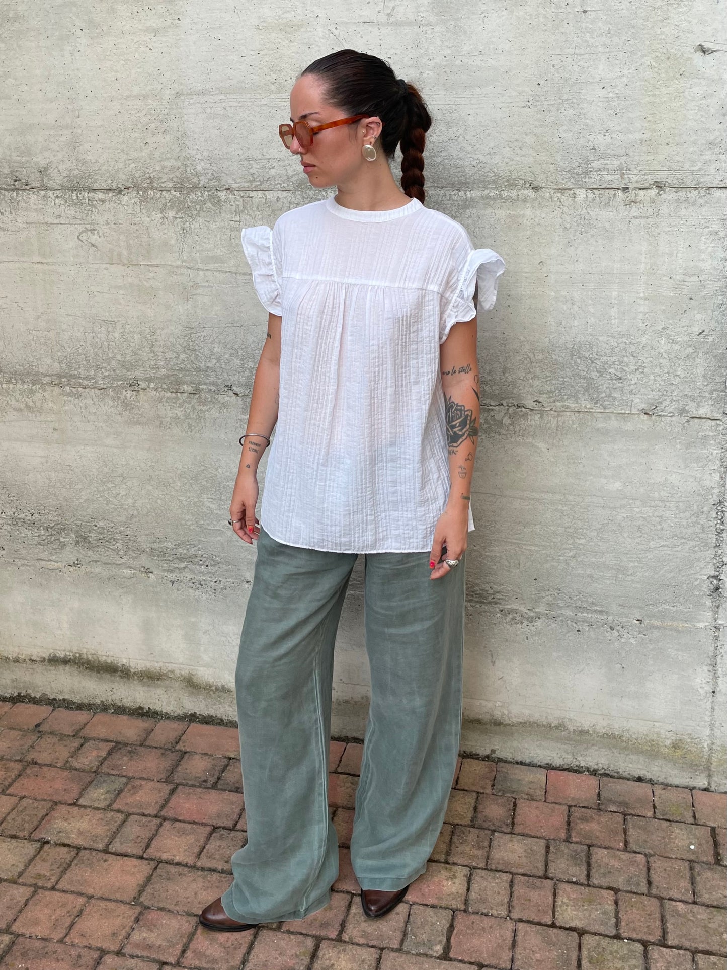 Blusa ampia in viscosa crespata bianca - taglia 46it