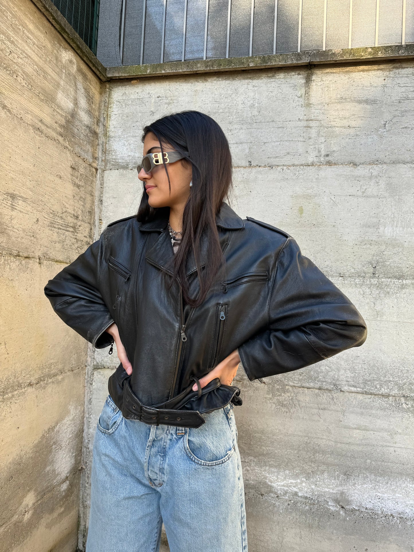 Bomber crop 80s in vera pelle nappata effetto used