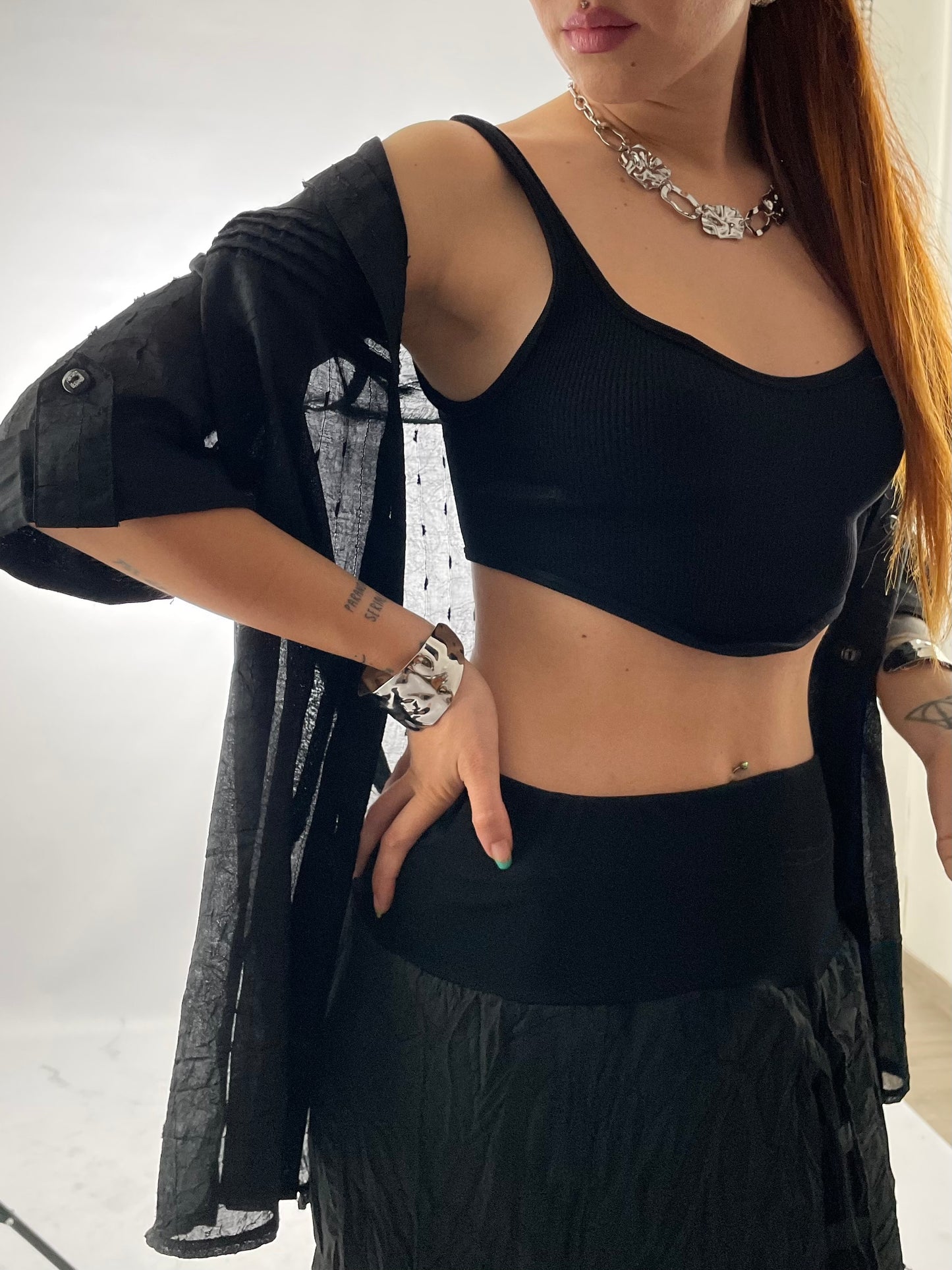 Maxi camicia sheer nera 100% viscosa - taglia unica