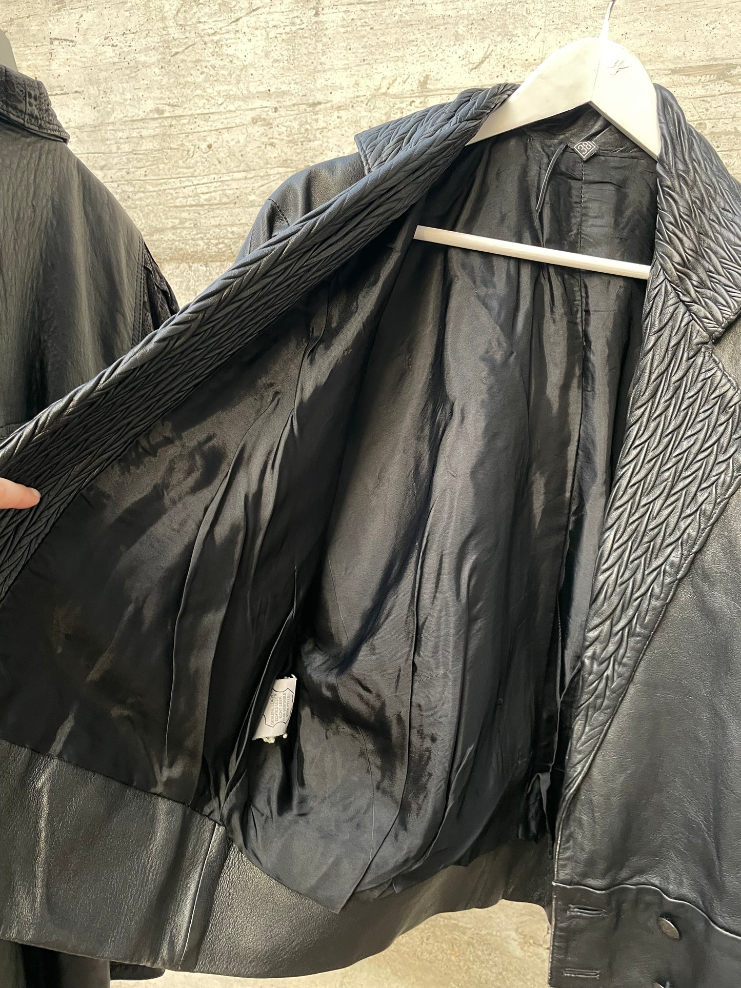 Giacca in nappa nera lavorata, vera pelle, taglia M donna