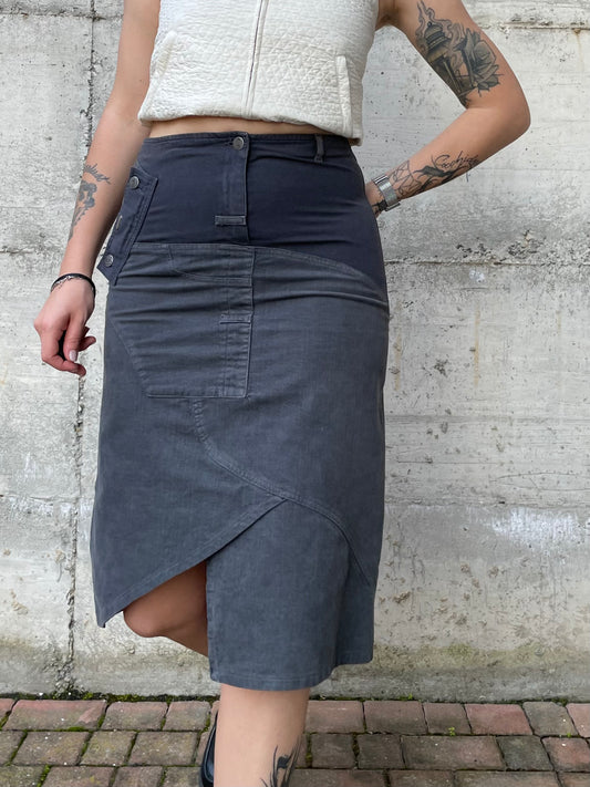 Gonna cargo midi denim 100% cotone - grigio/blu - S