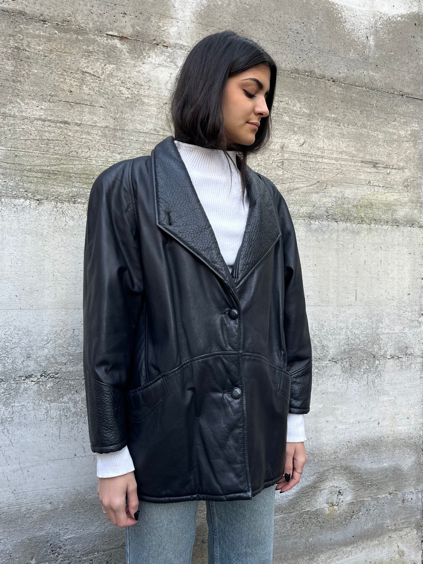 Giacca donna 80s in vera pelle nappata con dettagli lavorati