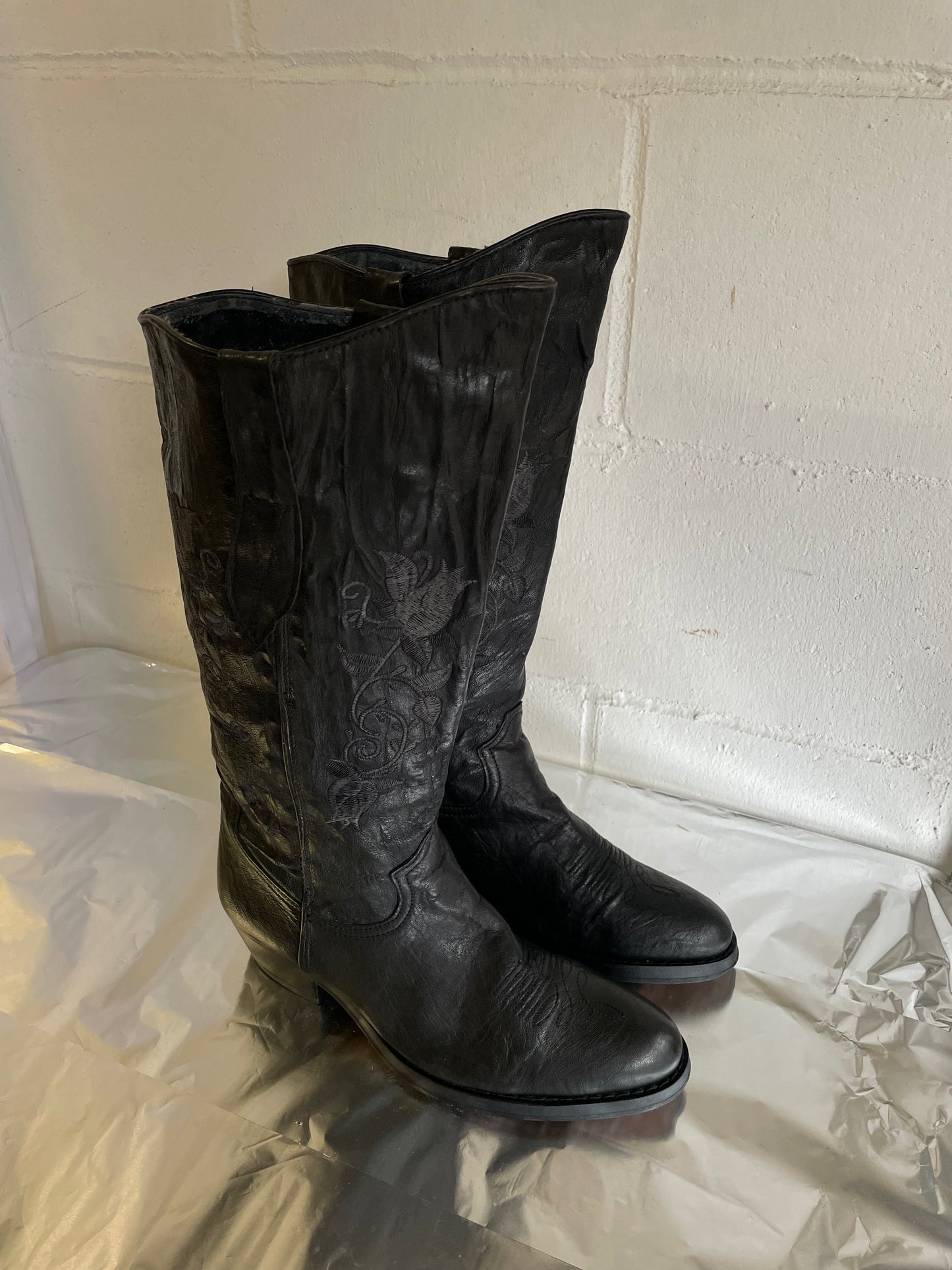 EU 41 - Texano vintage alto, vera pelle, punta arrotondata, tacco basso