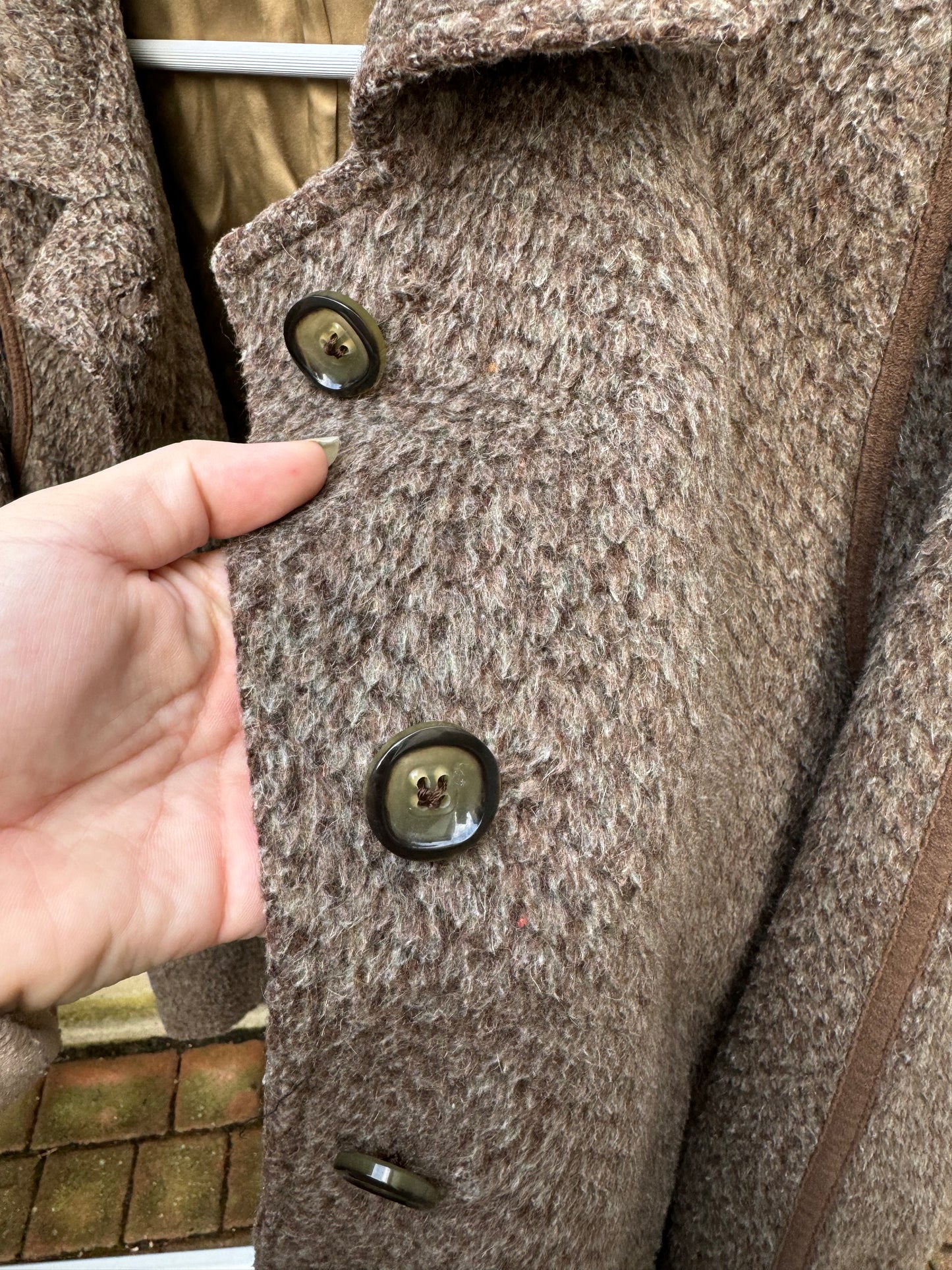 Cappottino Loden spigato color fango, misto lana e alpaca