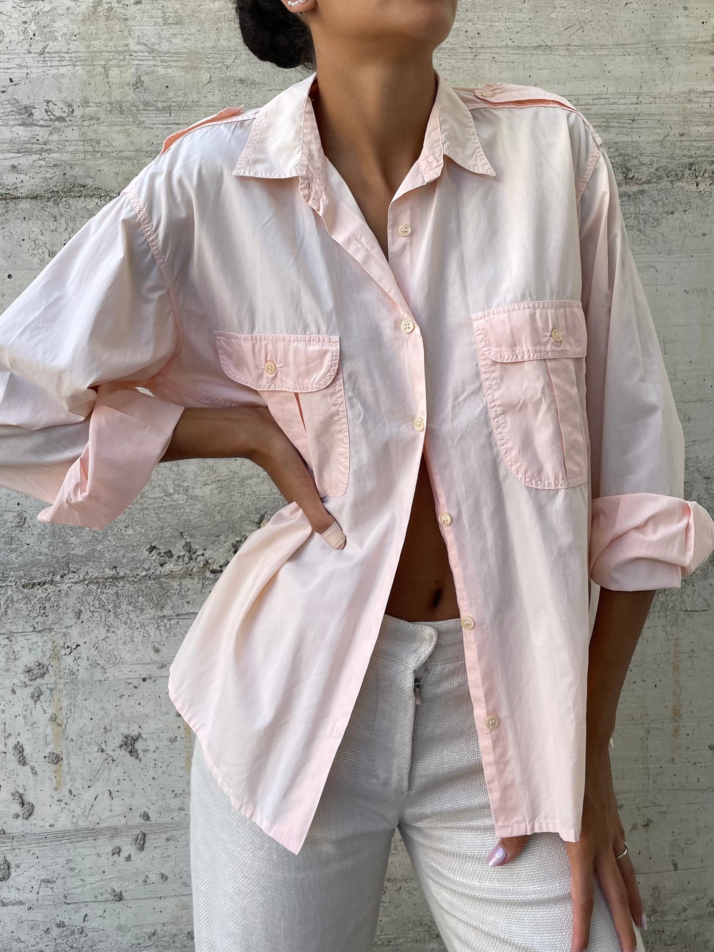 Camicia safari Aspesi in cotone rosa cipria - taglia M