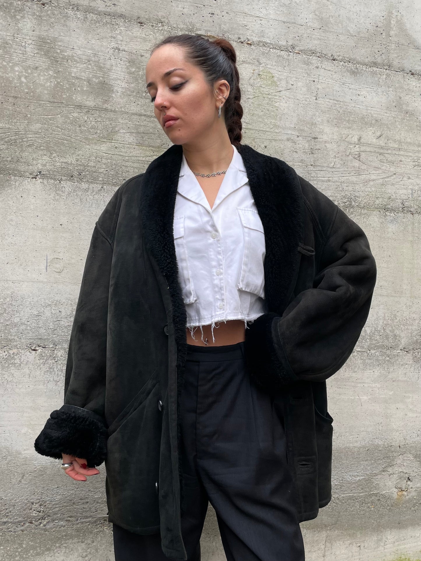 Montone originale Shearling nero scamosciato - taglia L uomo