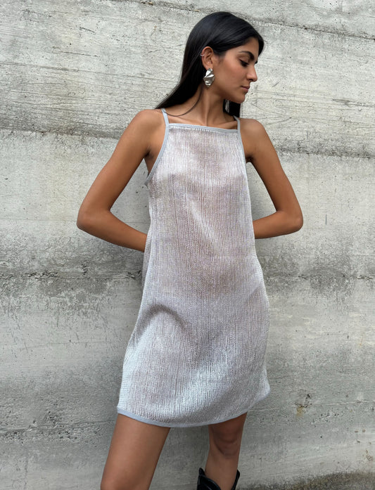 Abitino a rete semitrasparente argento, taglia M