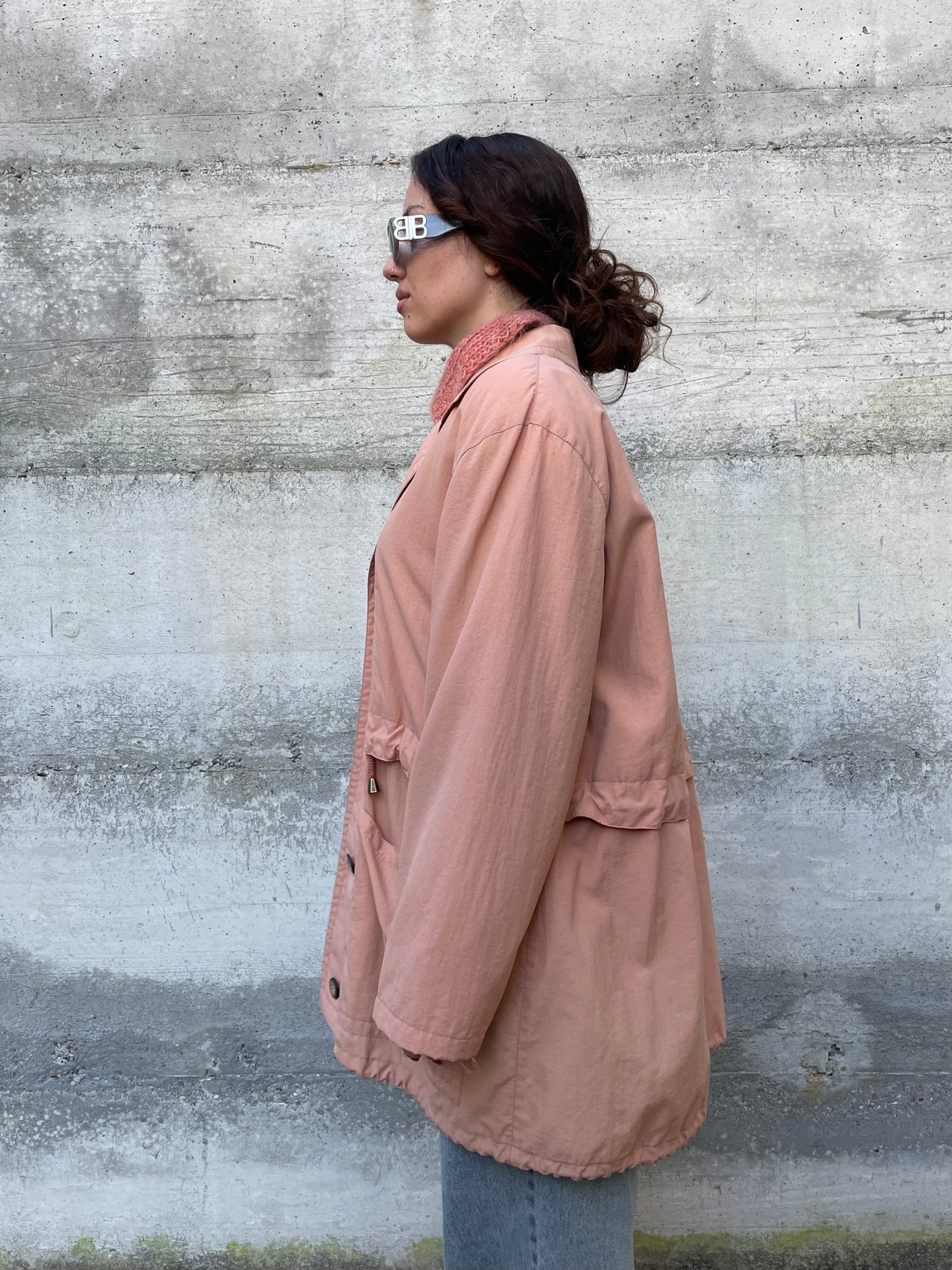 Giacca a vento foderata con coulisse rosa salmone