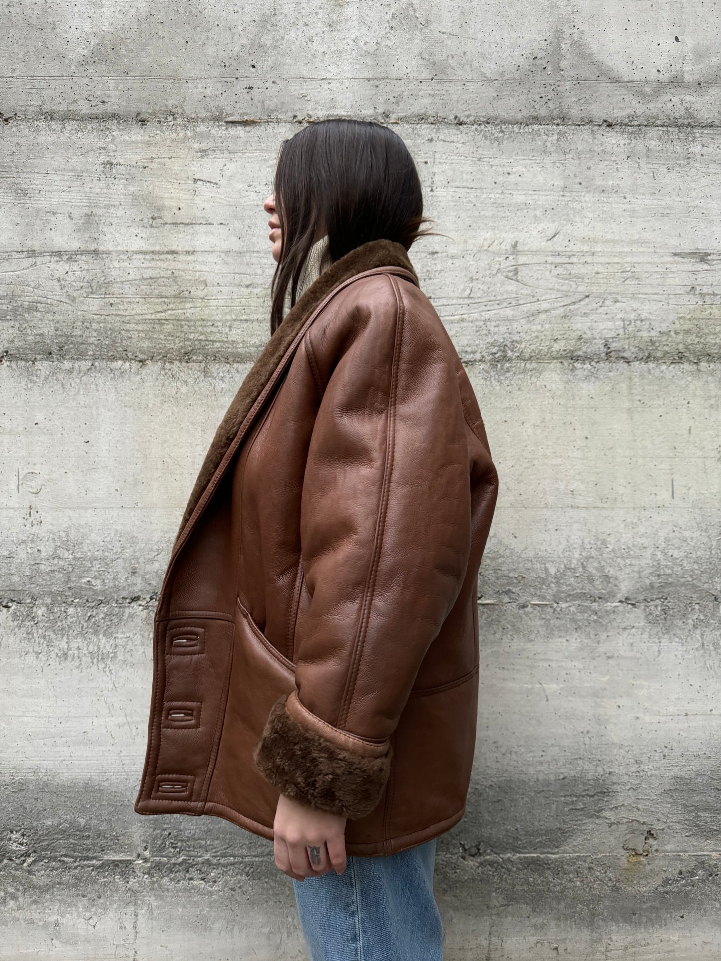 Montone Shearling cioccolato in nappa, a pelo raso, taglia 48it uomo (S/M)