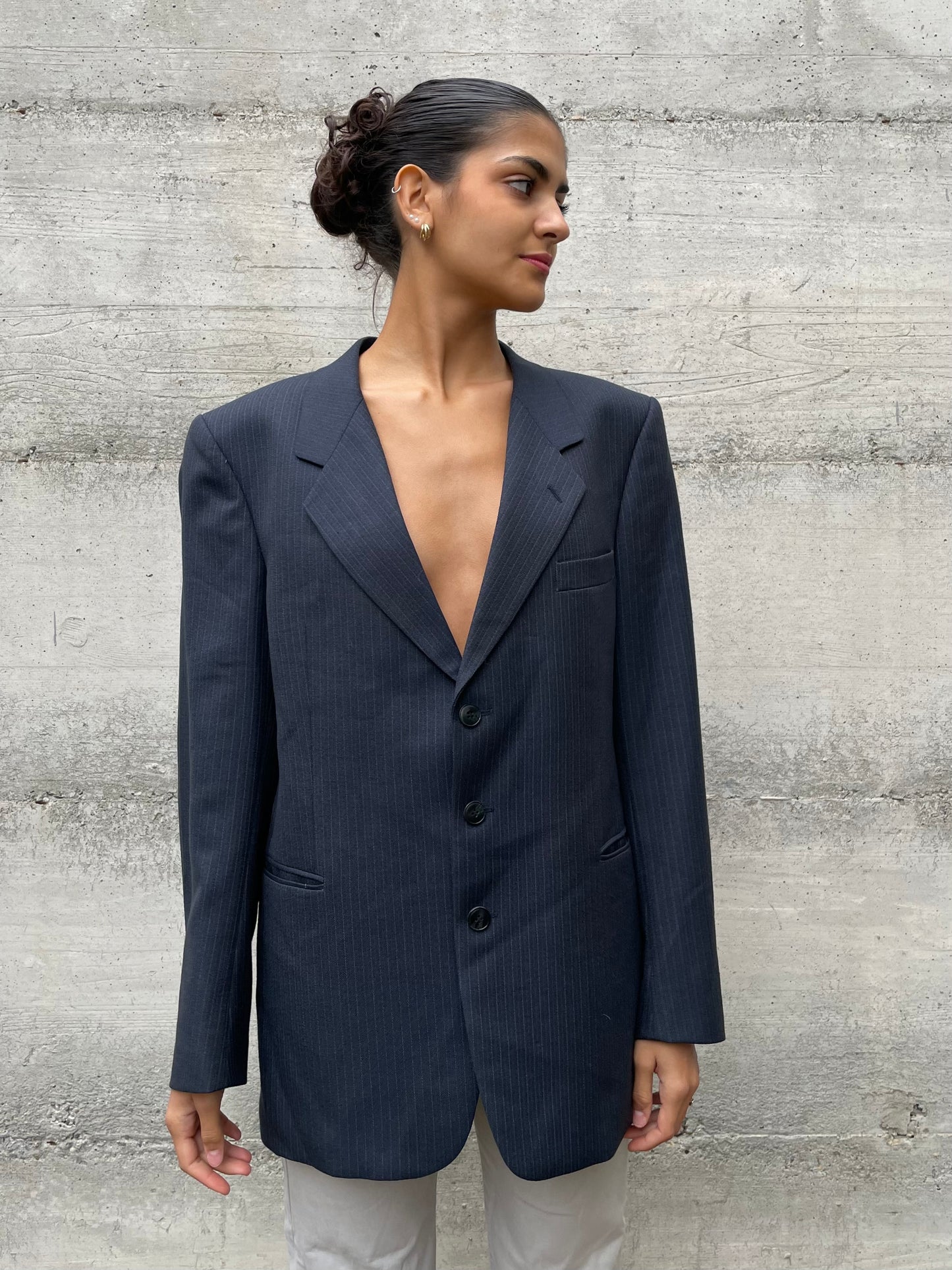 Blazer sartoriale blu navy gessato - taglia S uomo