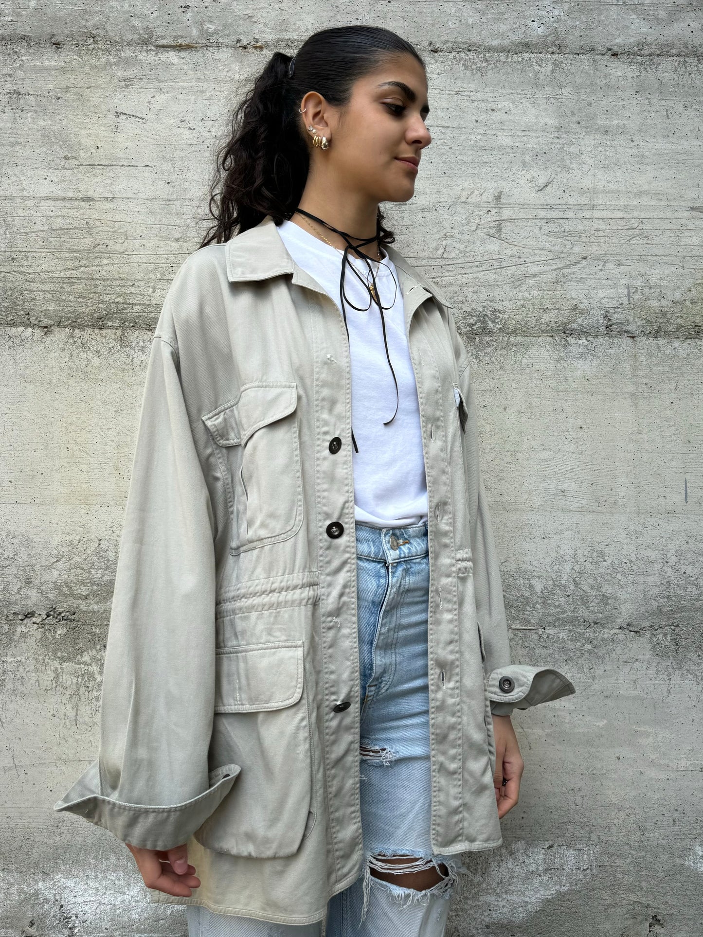 Overshirt cargo in cotone color ghiaccio