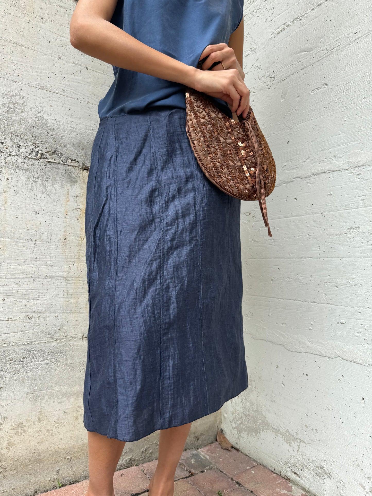 Gonna midi in 100% lino lavorato, taglia M