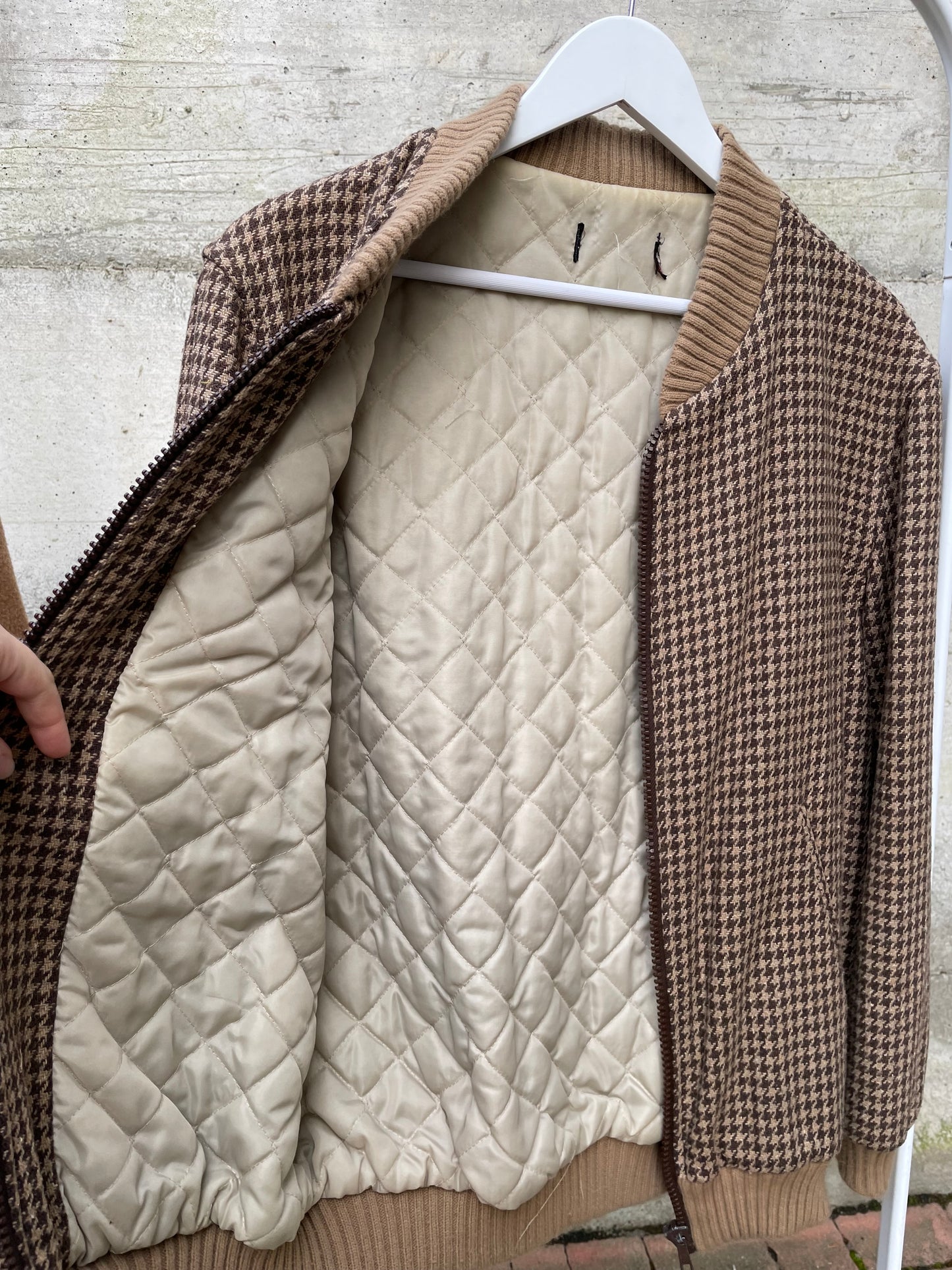 Bomber con elastici pied de poule trapuntato, in lana - taglia M uomo