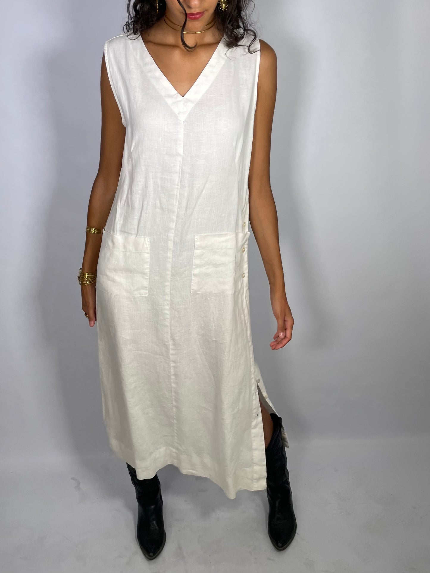 Abito midi sartoriale 100% lino bianco - Alba Fornari - taglia M