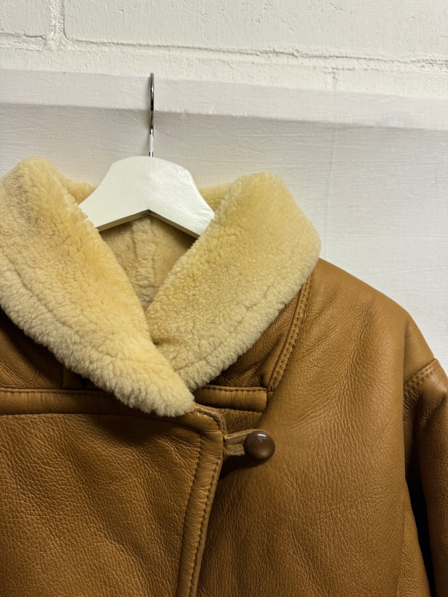 Montone aviator originale Shearling in pelle caramello, rara taglia piccola da donna