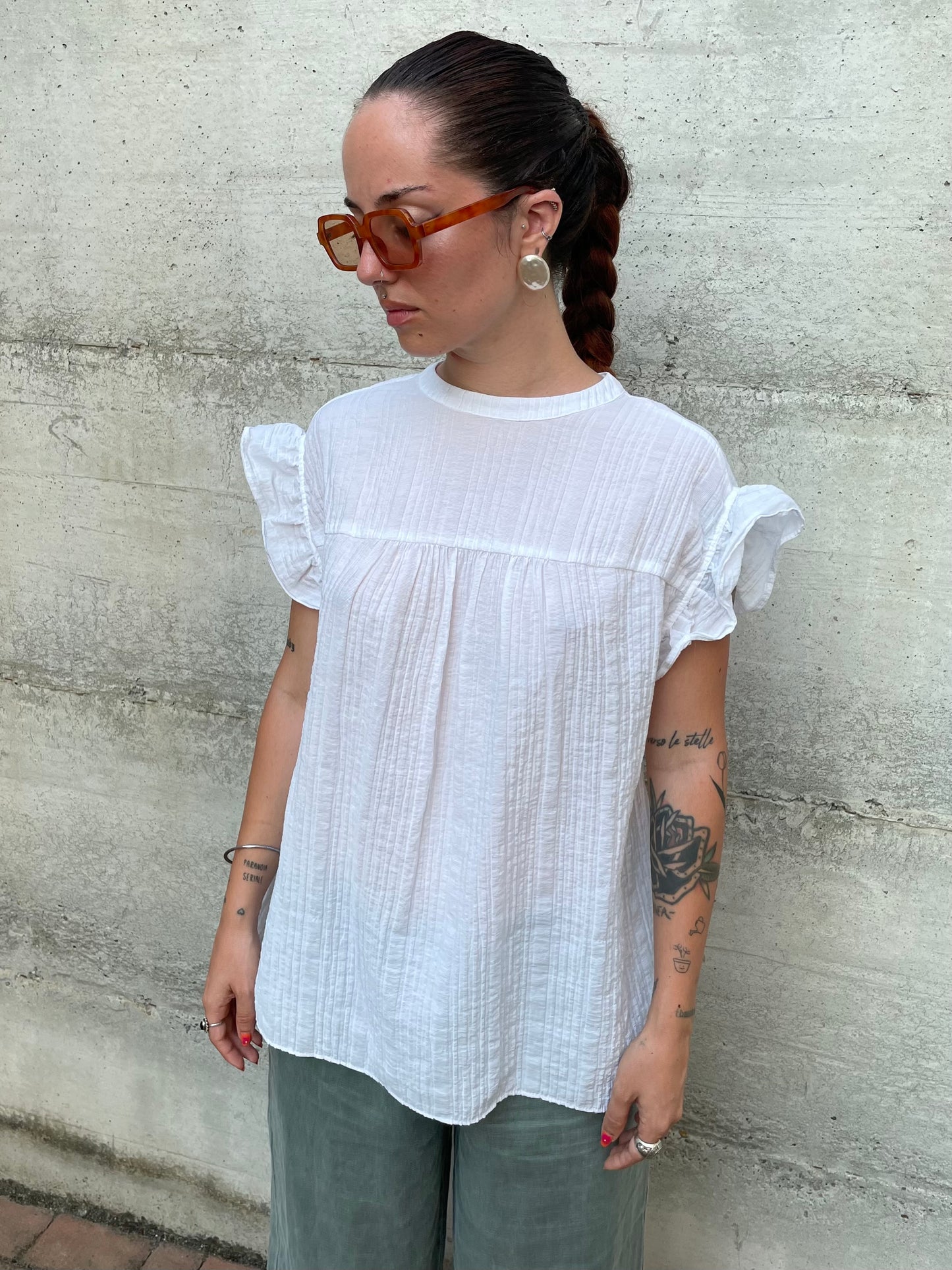 Blusa ampia in viscosa crespata bianca - taglia 46it