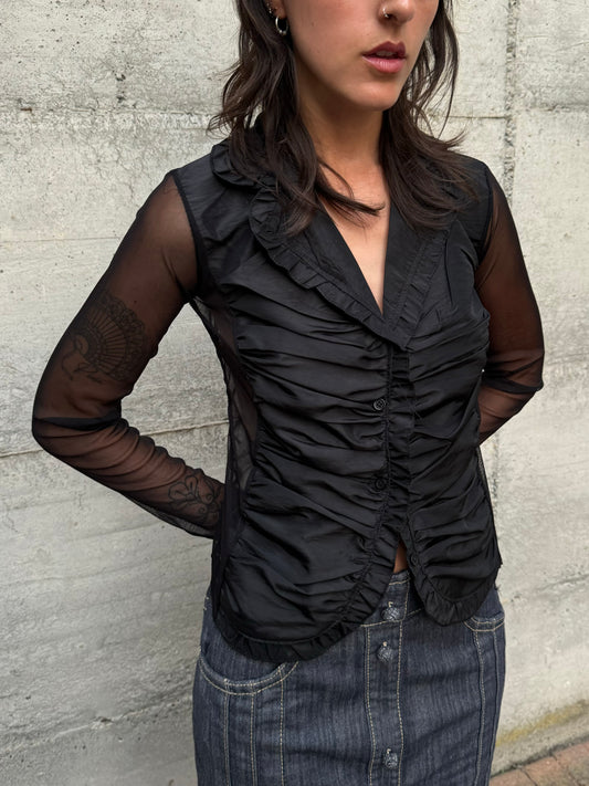 Blusa Y2K in shantung e crepe di seta