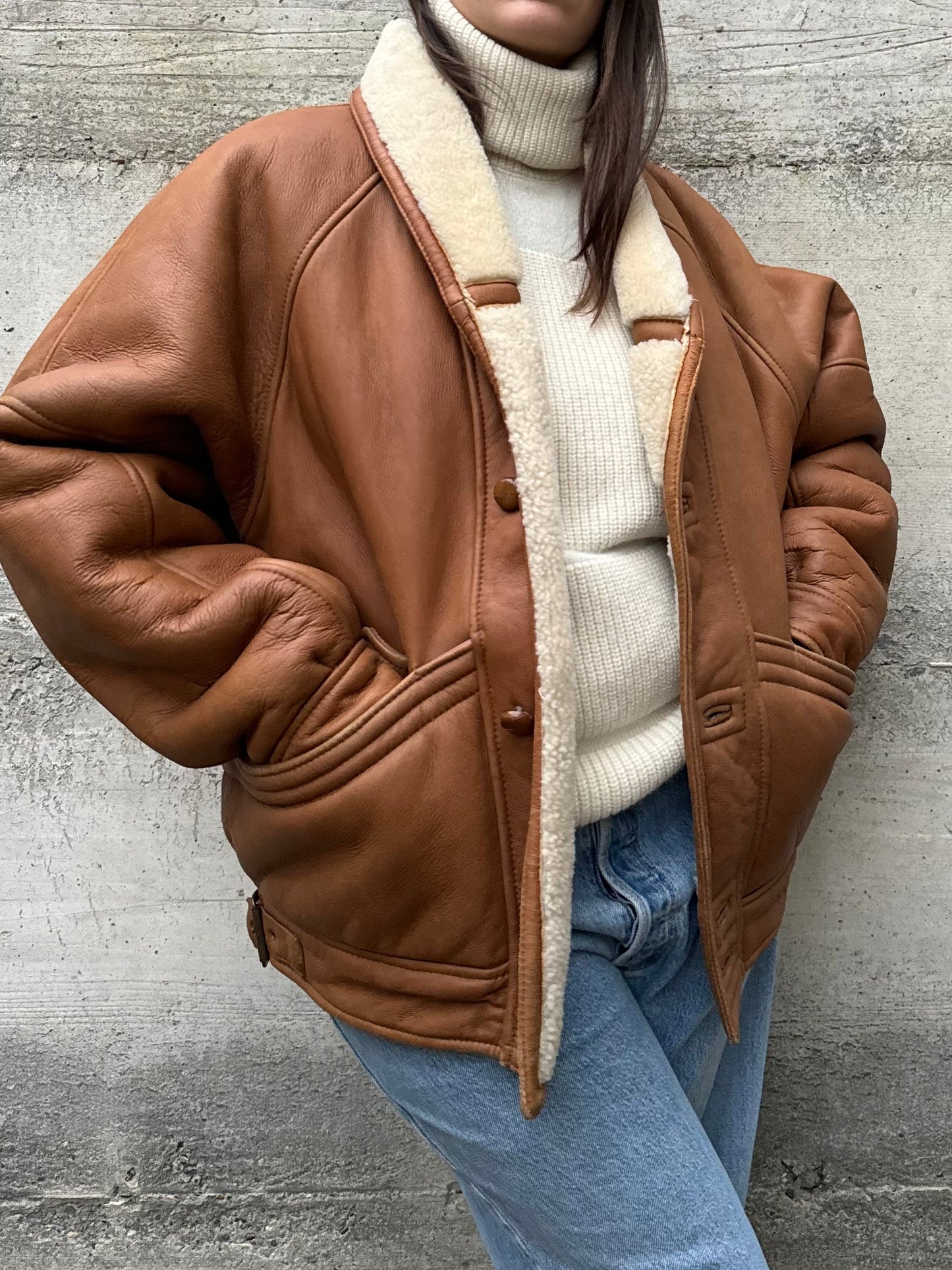 Bomber aviator Shearling caramello, taglia 52it uomo (L)