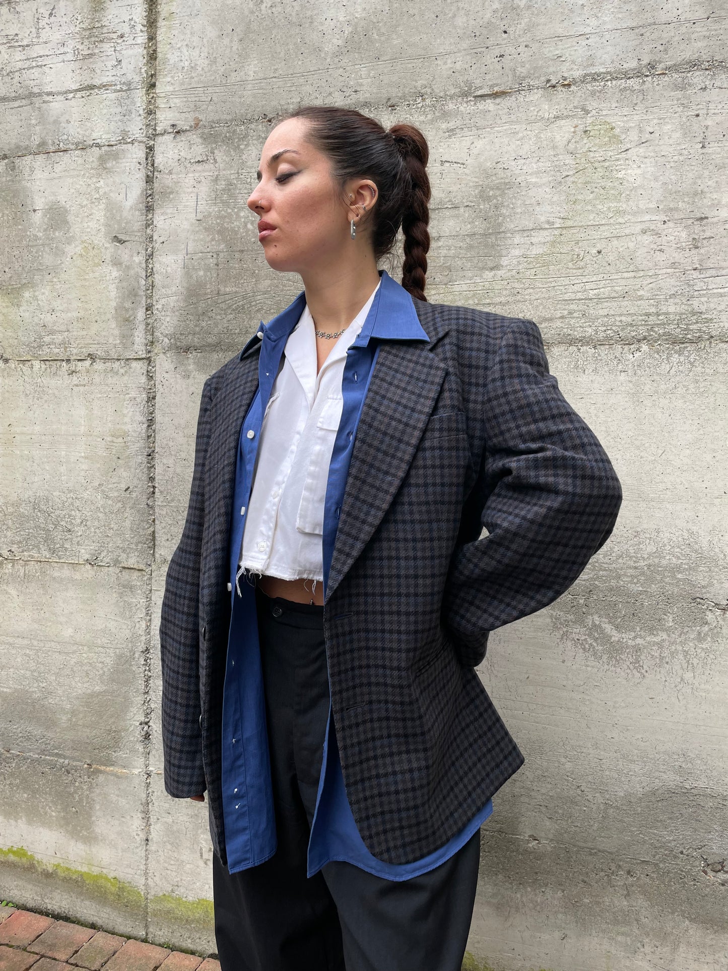 Blazer maschile tartan in misto lana e cashmere