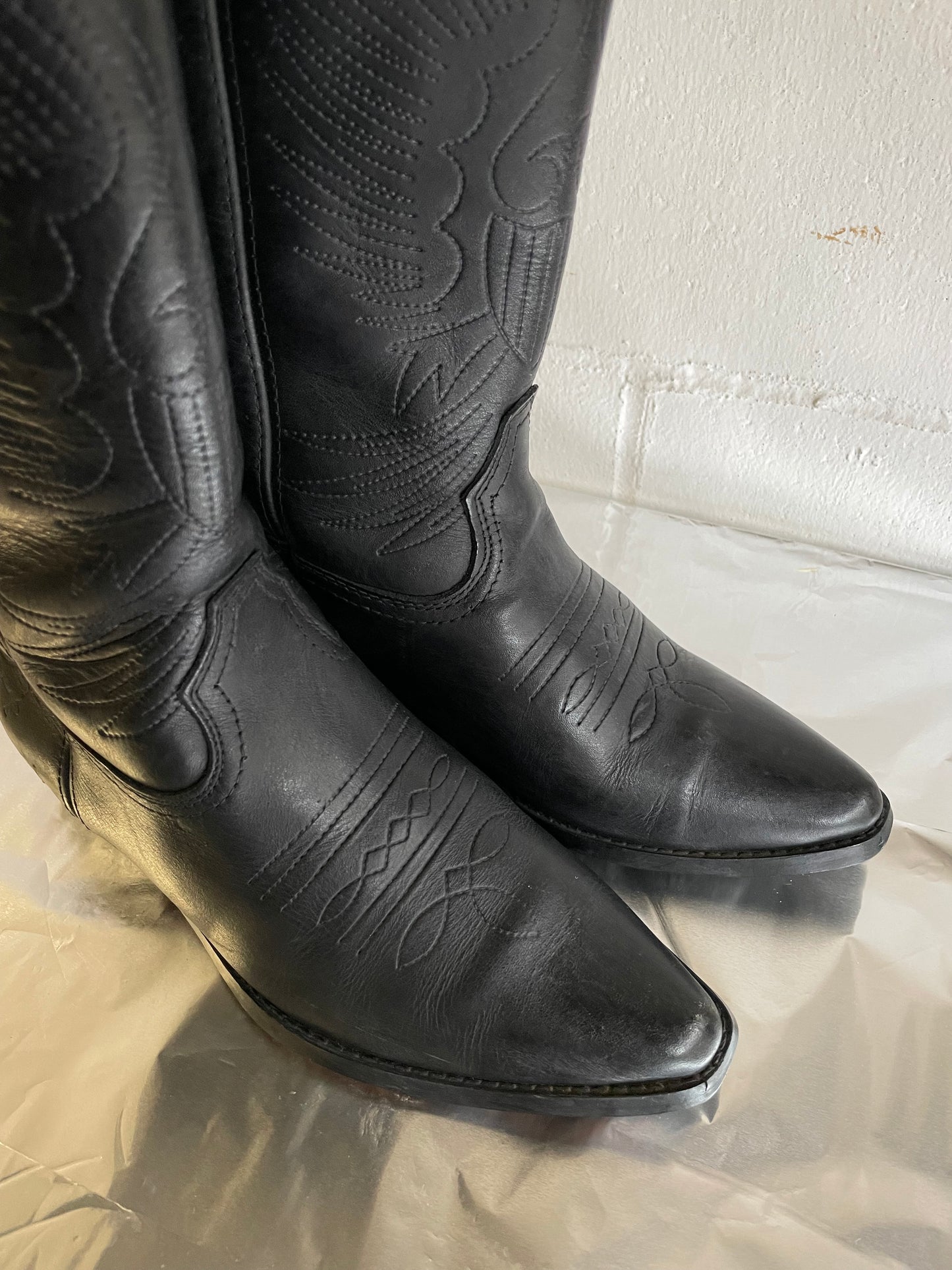 EU 39 - Texano vintage vera pelle nero, originale americano