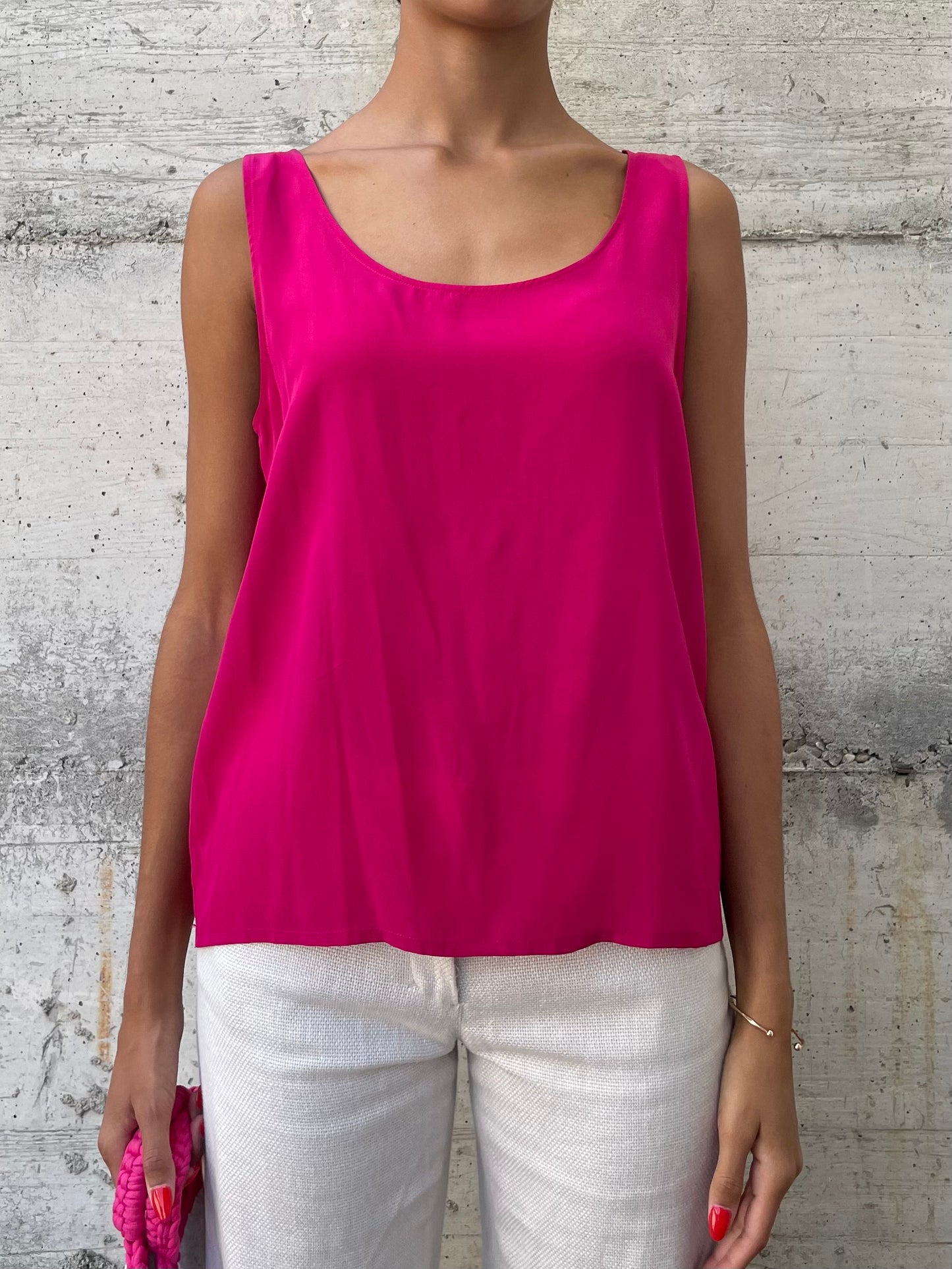 Top sartoriale in pura seta fucsia - taglia M
