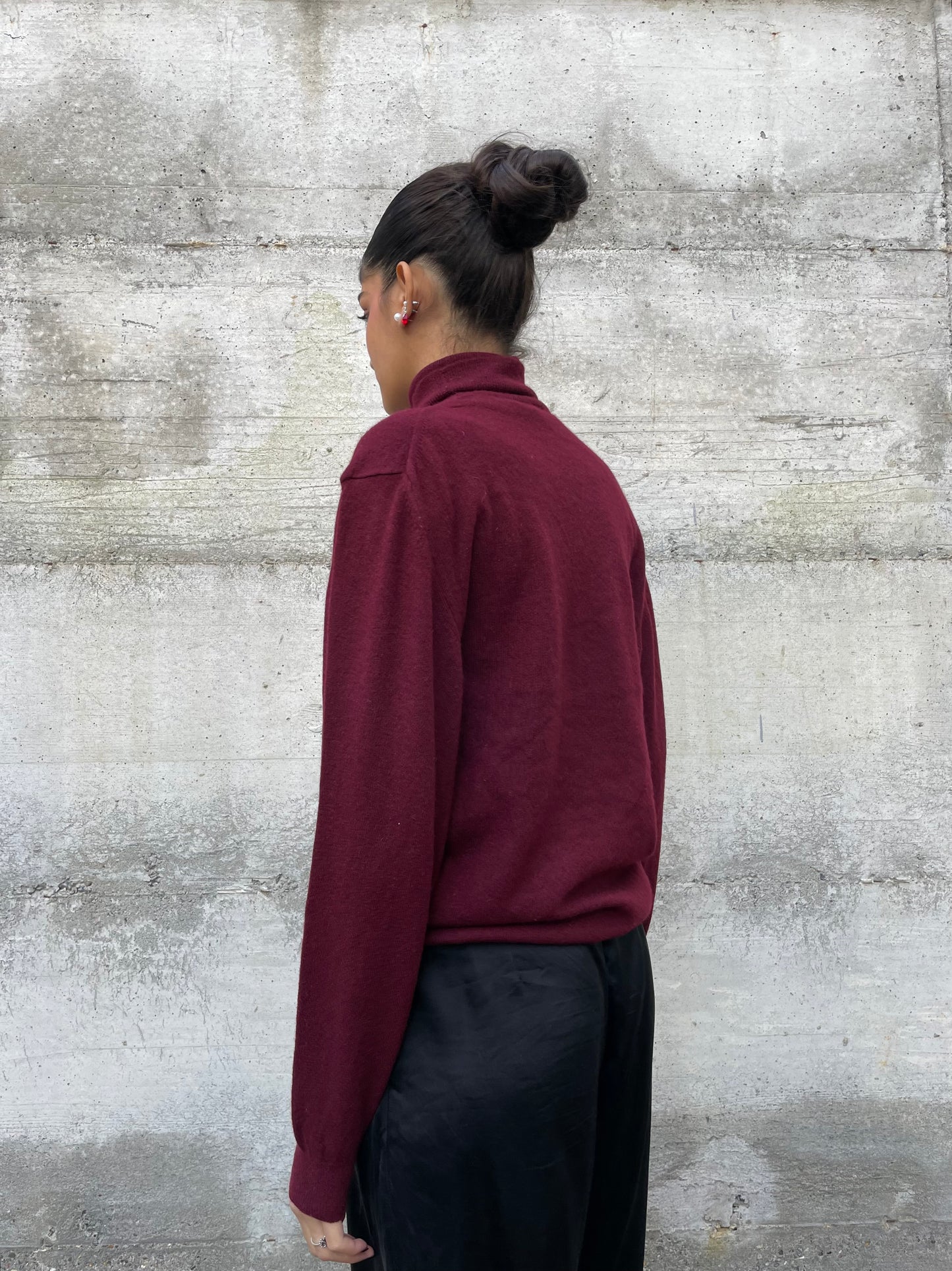 Maglione unisex a collo alto borgogna 100% lana vergine