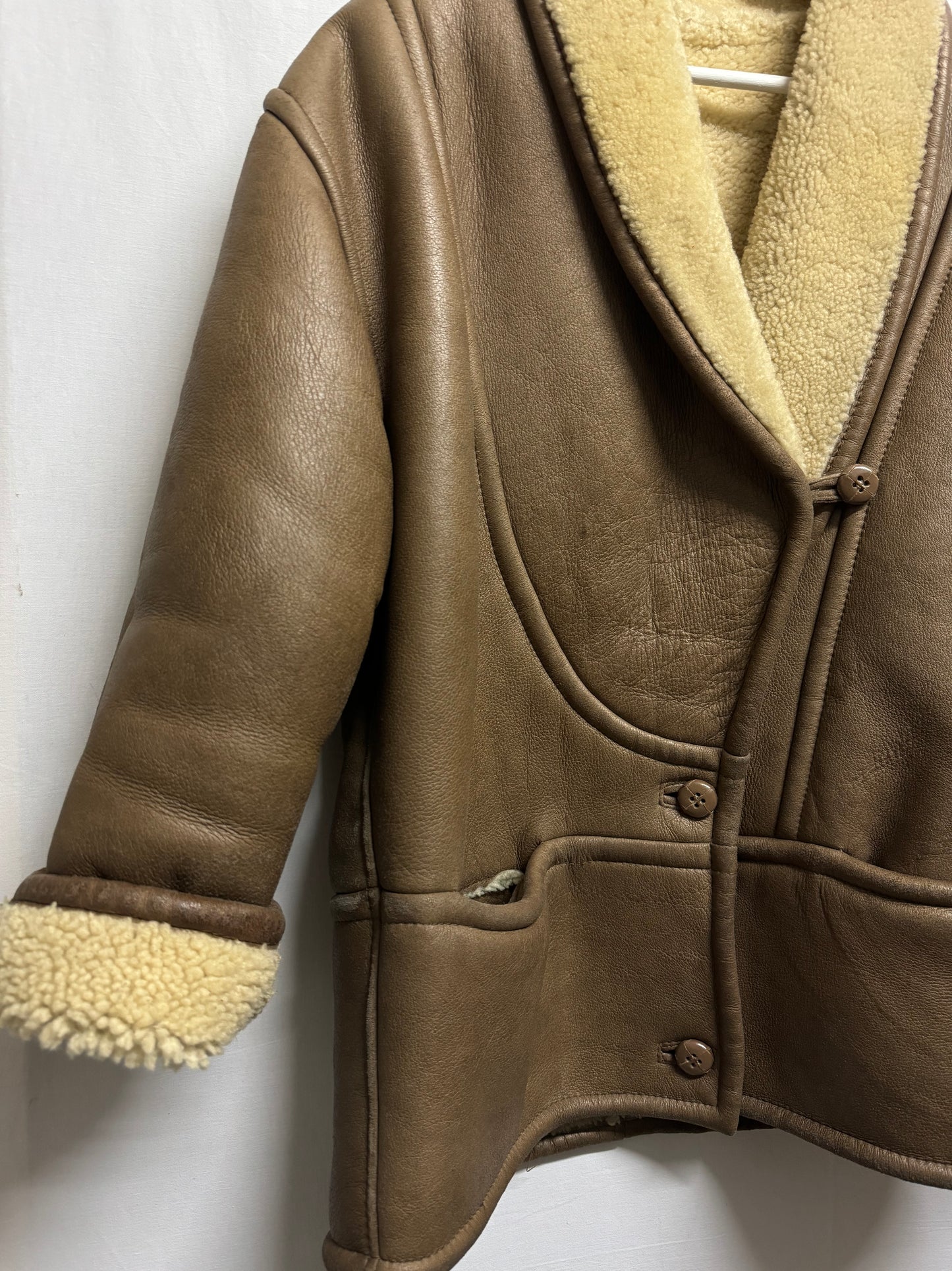 Montone originale Shearling in pelle nocciola, rara taglia piccola da donna