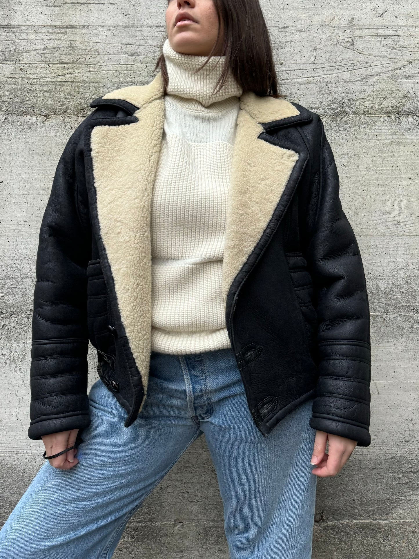 Bomber aviator Shearling nero, in rara taglia 46it uomo (XS)