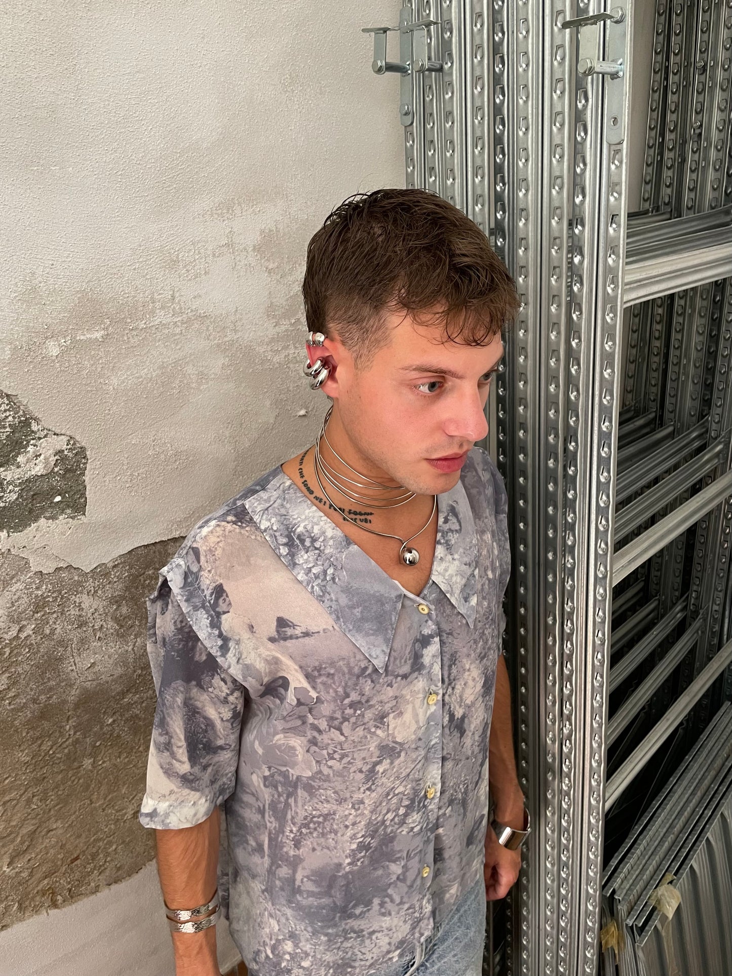 Camicetta in crepe di seta Made in USA, con stampa dipinto, taglia M donna