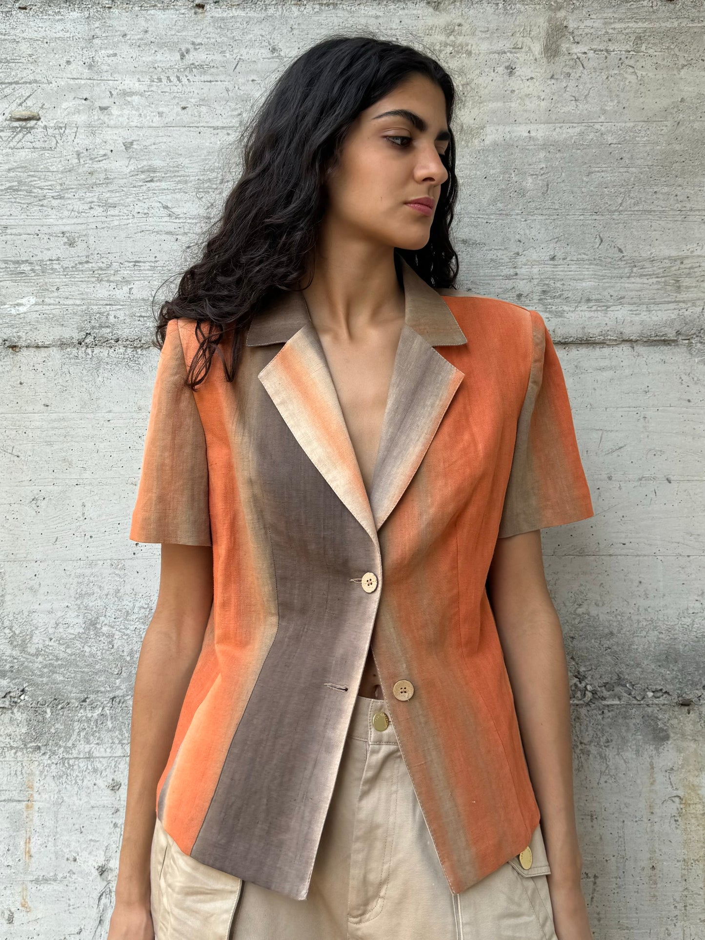 Blazer a manica corta sartoriale in misto lino e cotone