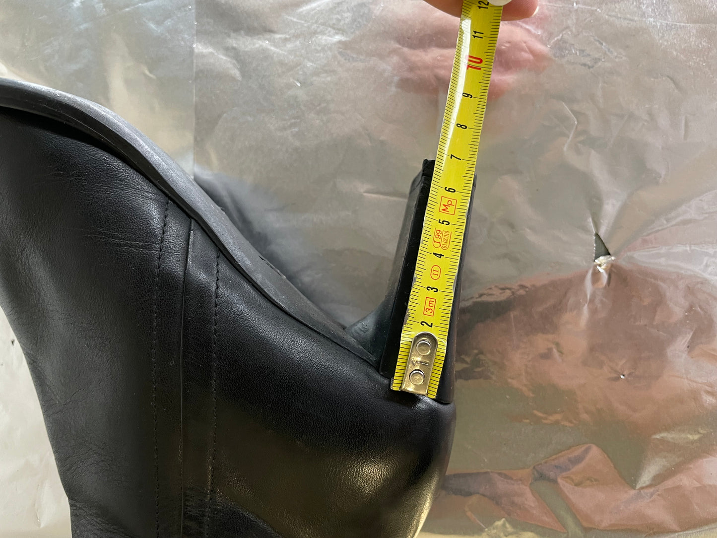 EU 37 - Stivale vintage vera pelle nero, punta quadrata e tacco grosso 7cm