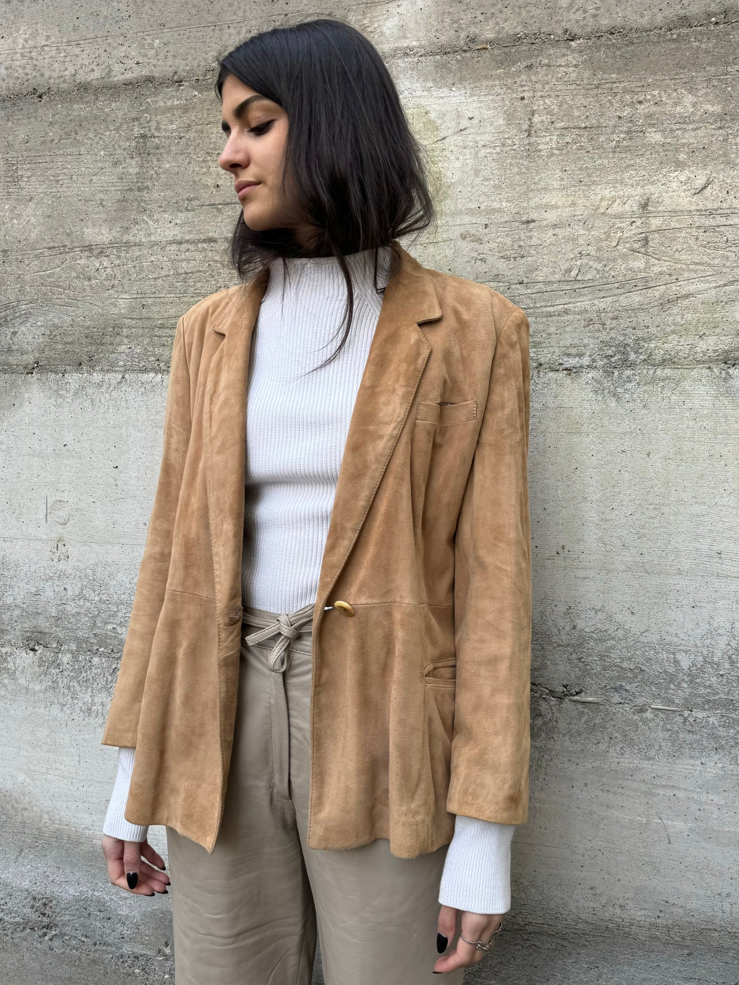 Blazer donna monopetto in renna color biscotto