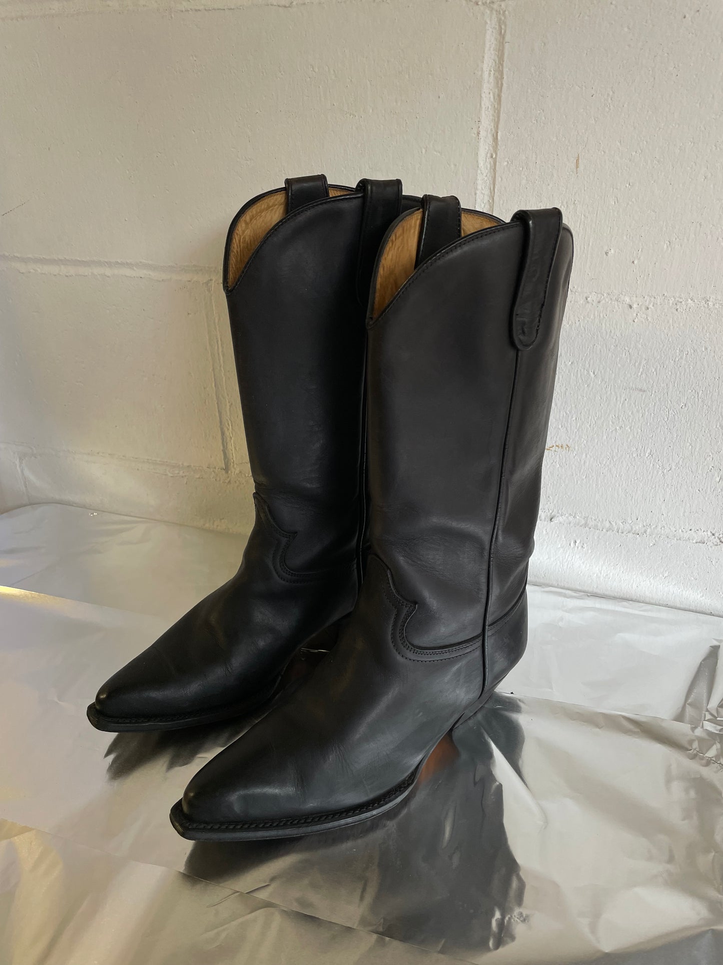 EU 39.5/40 - Texano vintage vera pelle nero liscio, tacco basso