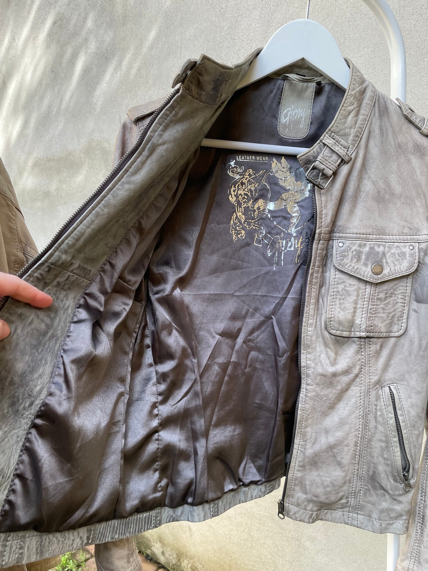 Biker cropped vera pelle ghiaccio